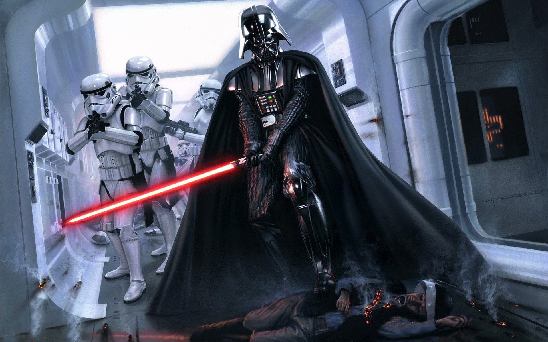 Darth Vader and Stormtroopers in Star Wars HD Wallpaper