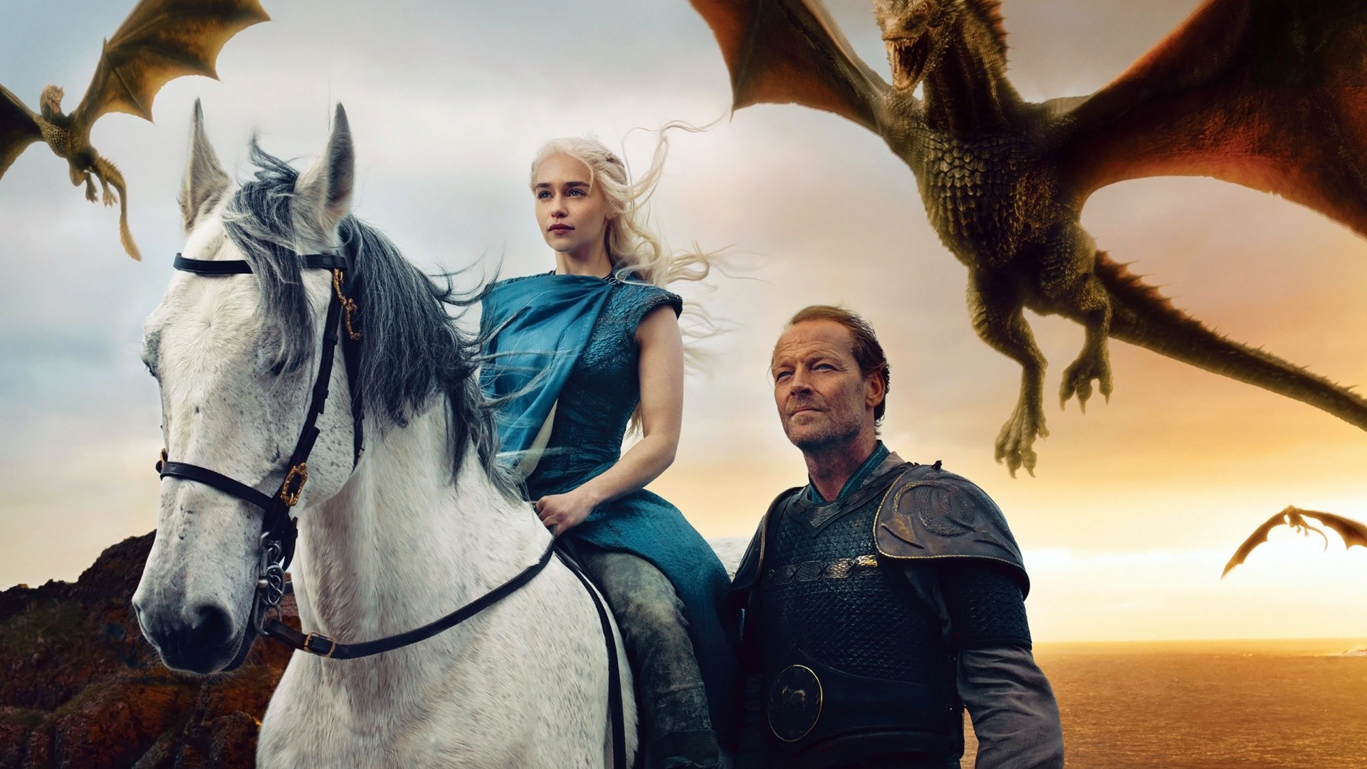 Daenerys Targaryen and Jorah Mormont with Dragons HD Wallpaper