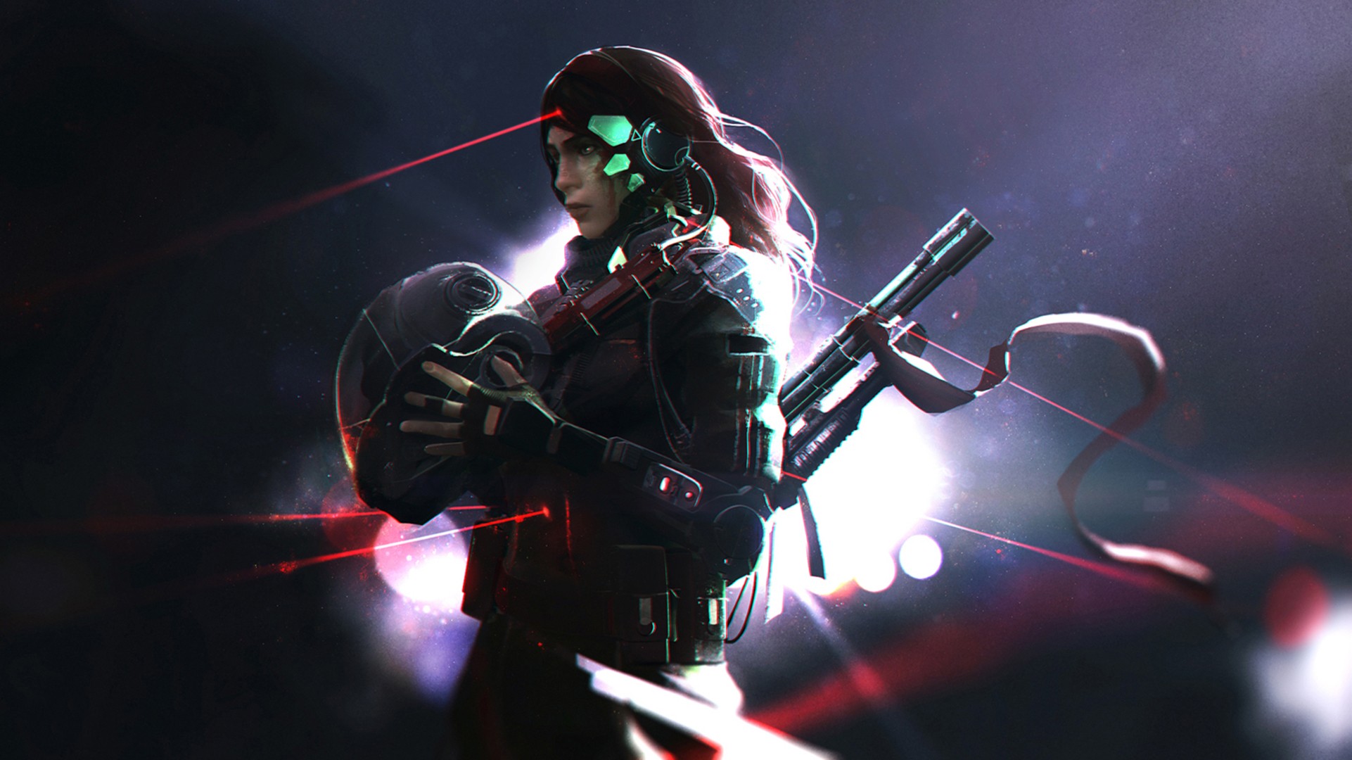 Futuristic woman with helmet and rifle HD Wallpaper