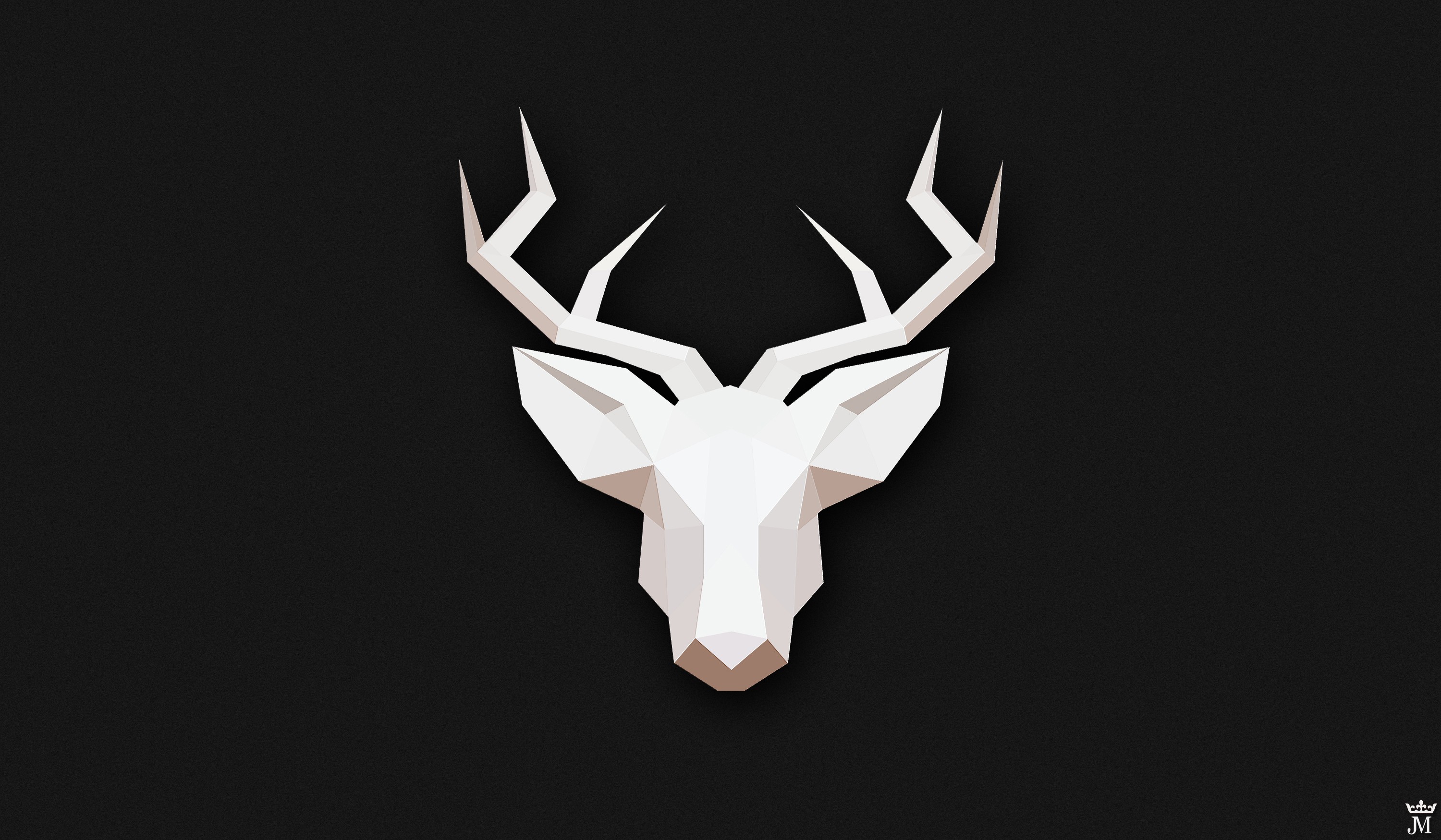 Low poly white deer head on black background HD Wallpaper