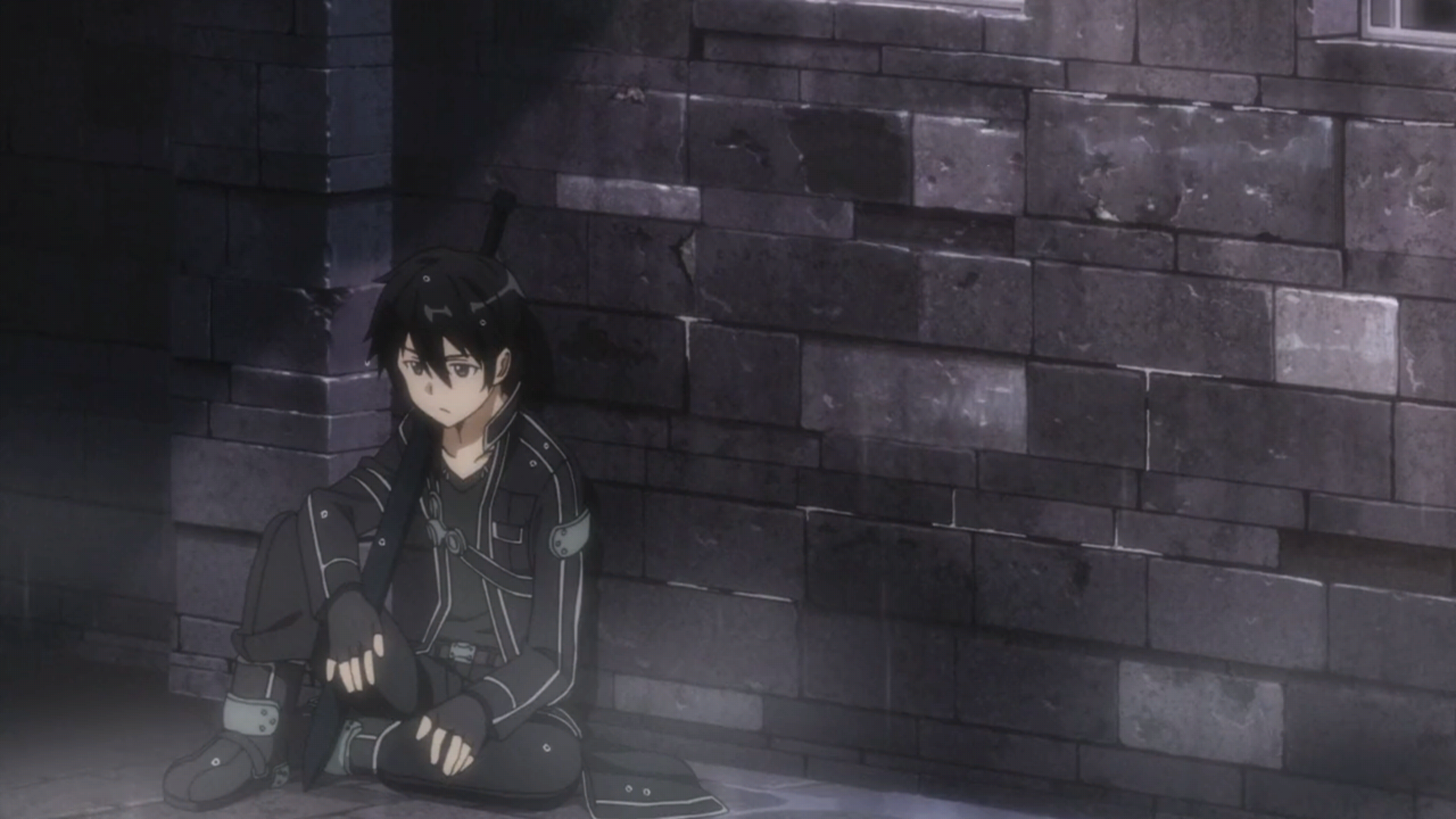 Kirigaya Kazuto sitting by a brick wall HD Wallpaper