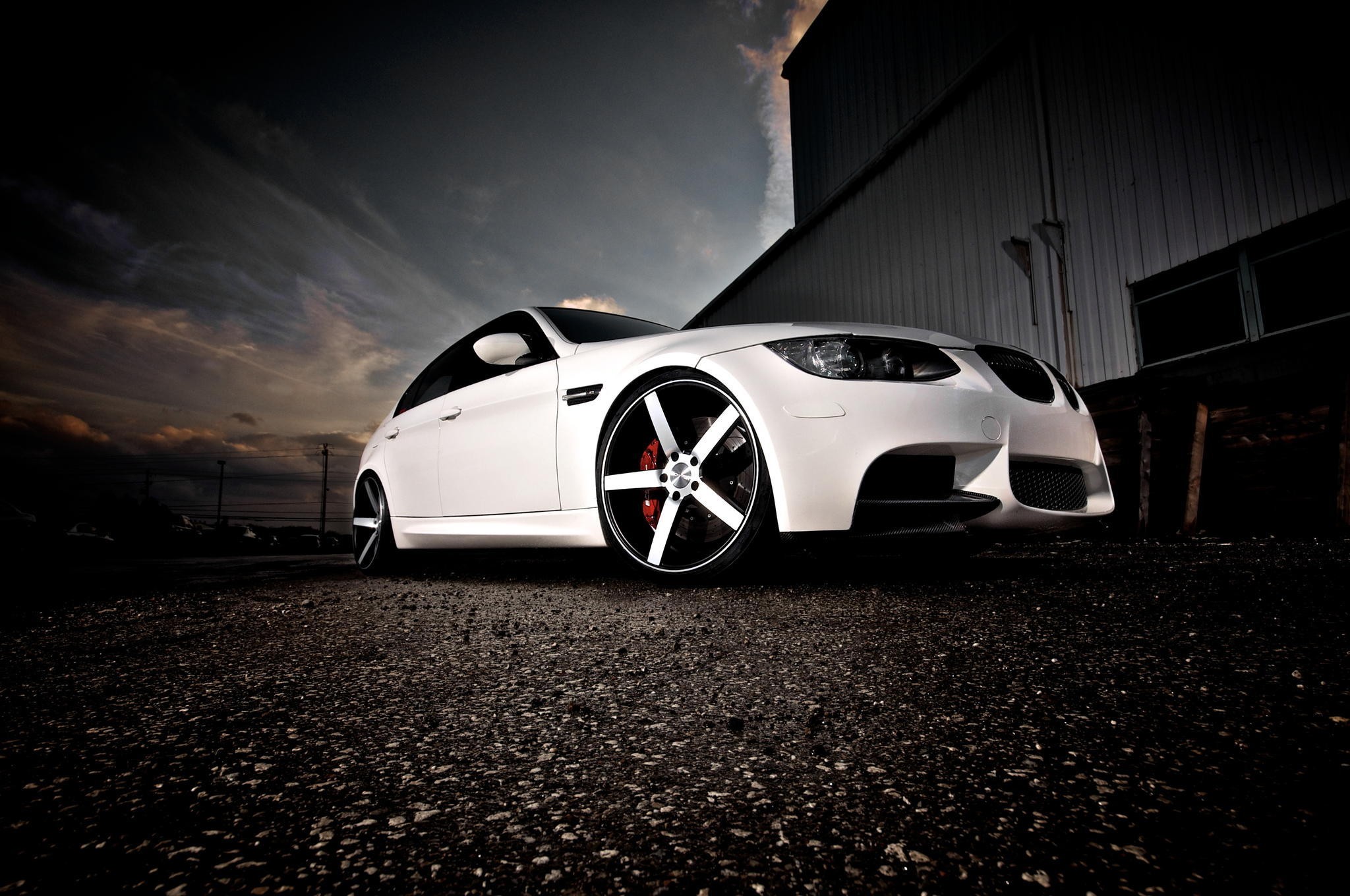 White BMW M3 with custom wheels HD Wallpaper