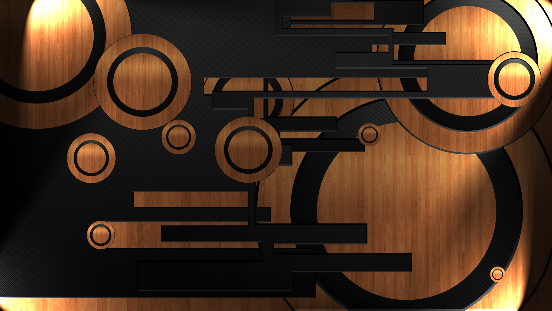 Abstract wooden circles and black geometric shapes HD Wallpaper