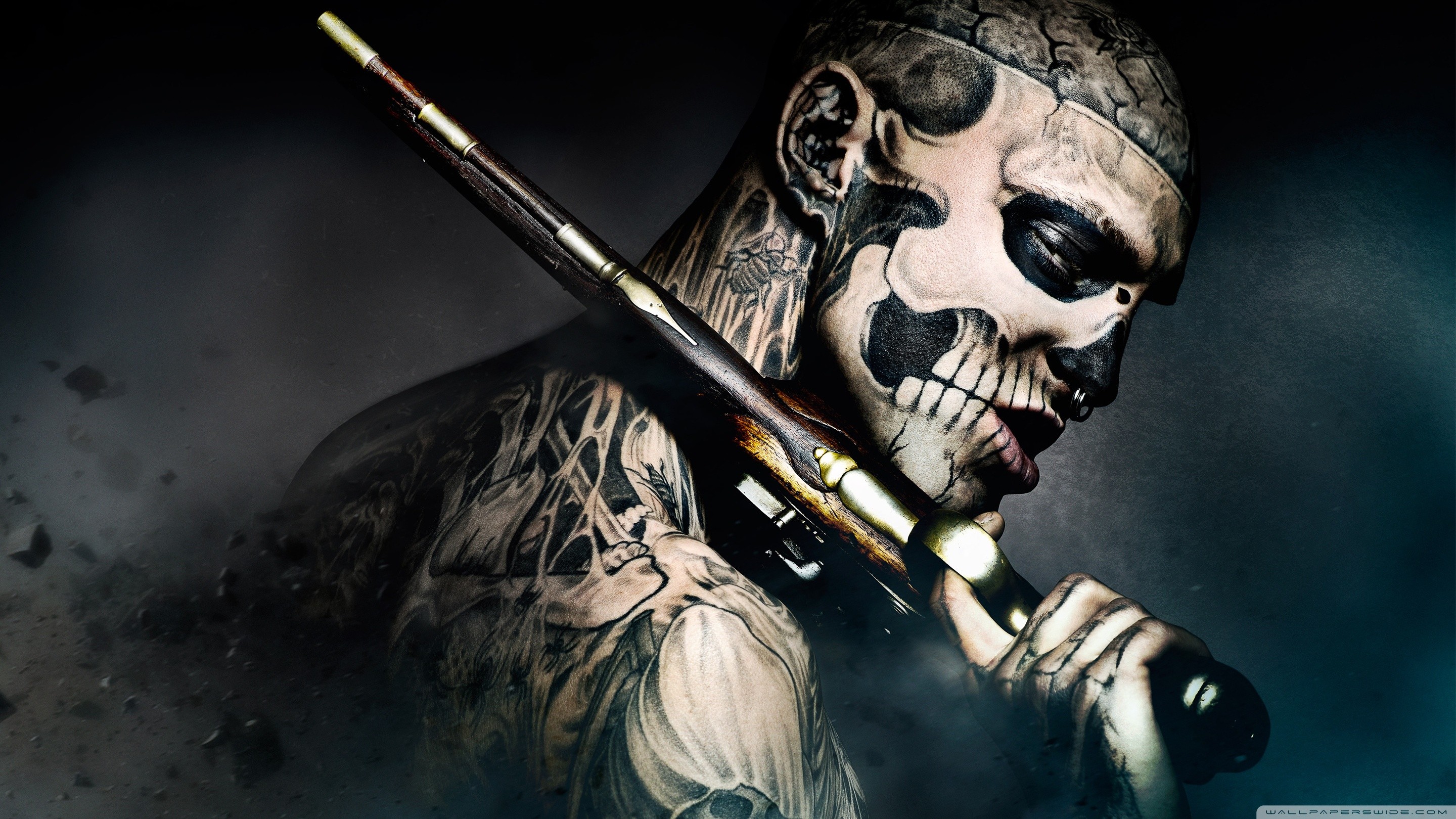 Rick Genest as Rico the Zombie with a Rifle HD Wallpaper