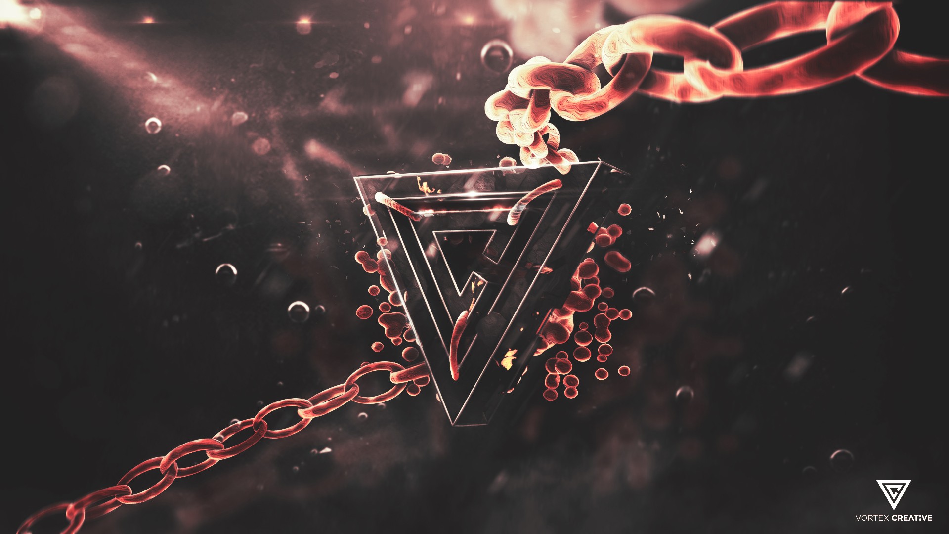 Abstract digital art with chains and a triangle logo HD Wallpaper