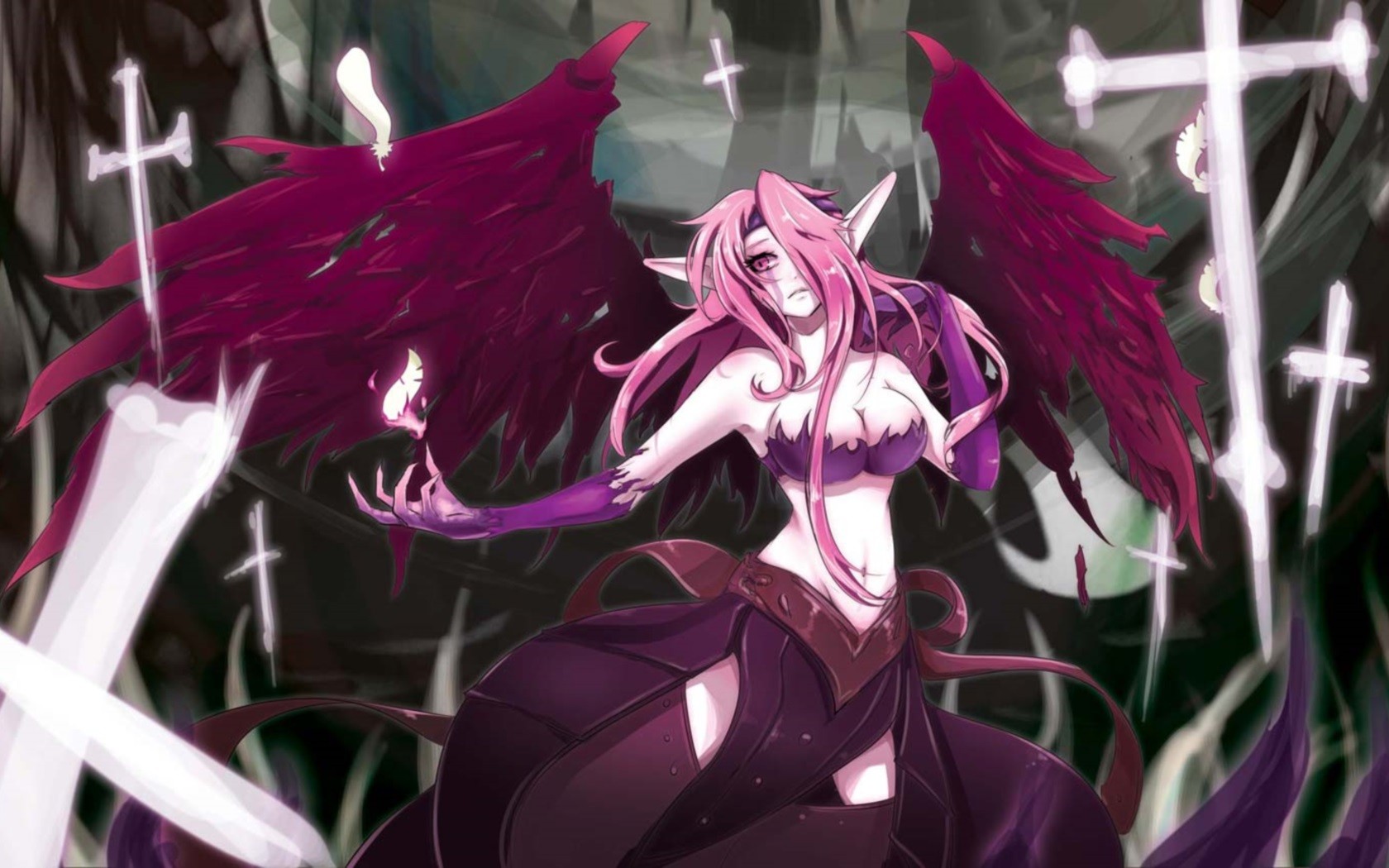 Morgana from League of Legends with dark wings HD Wallpaper