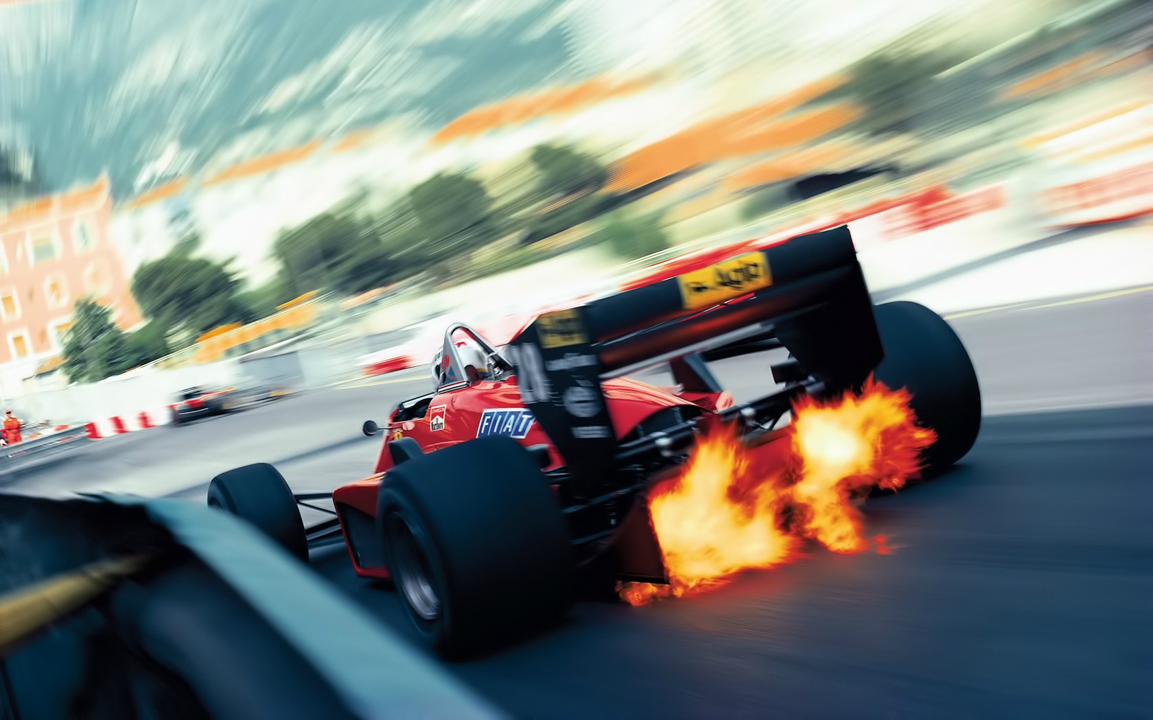 Ferrari Formula 1 car with flames HD Wallpaper