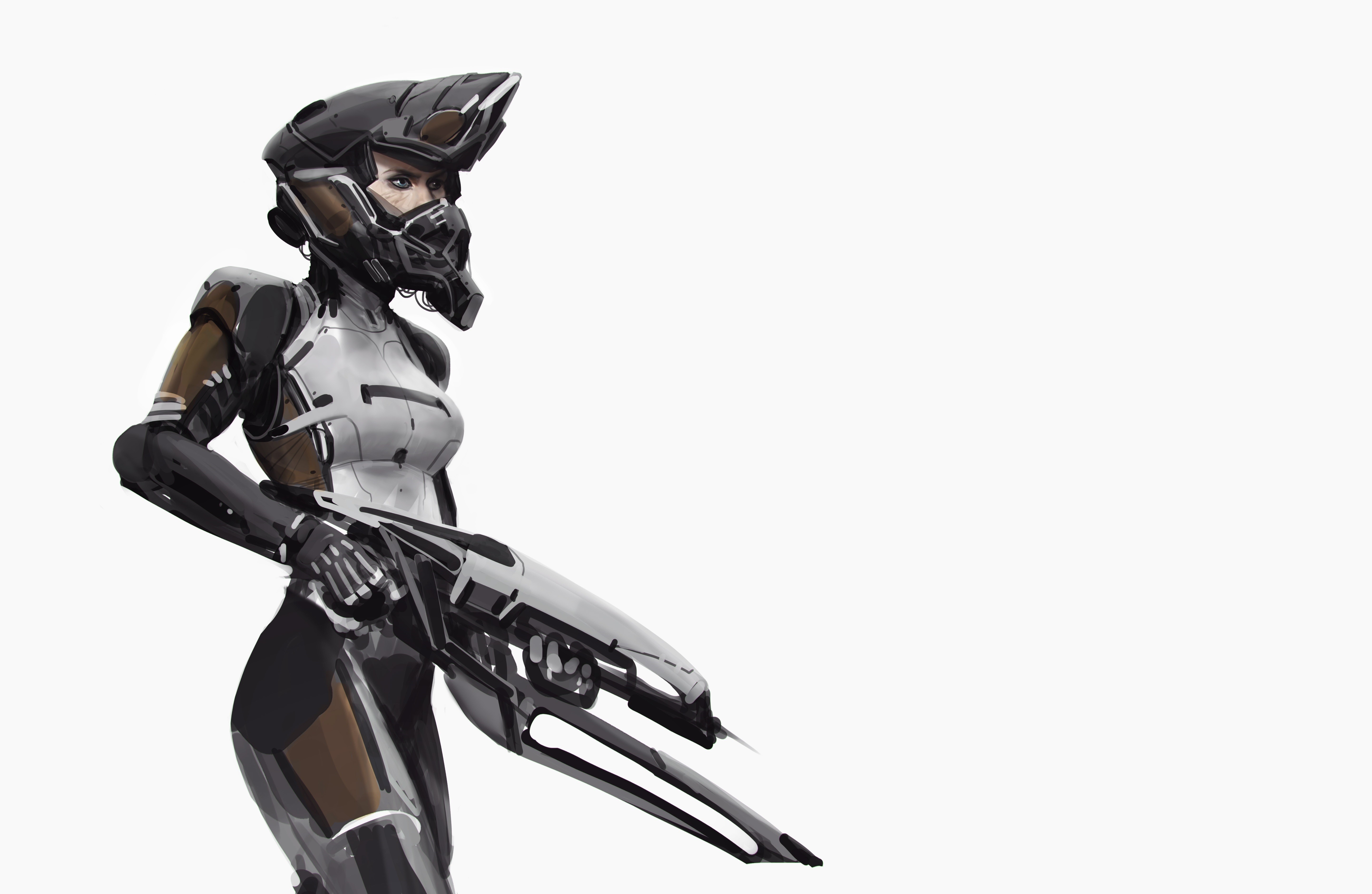 Futuristic soldier with a rifle HD Wallpaper
