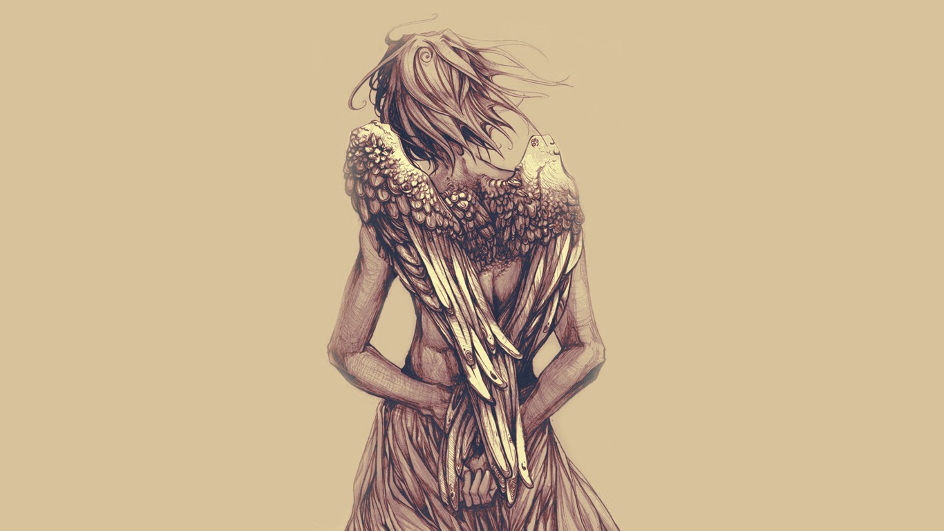 Painting of an angel with large wings HD Wallpaper
