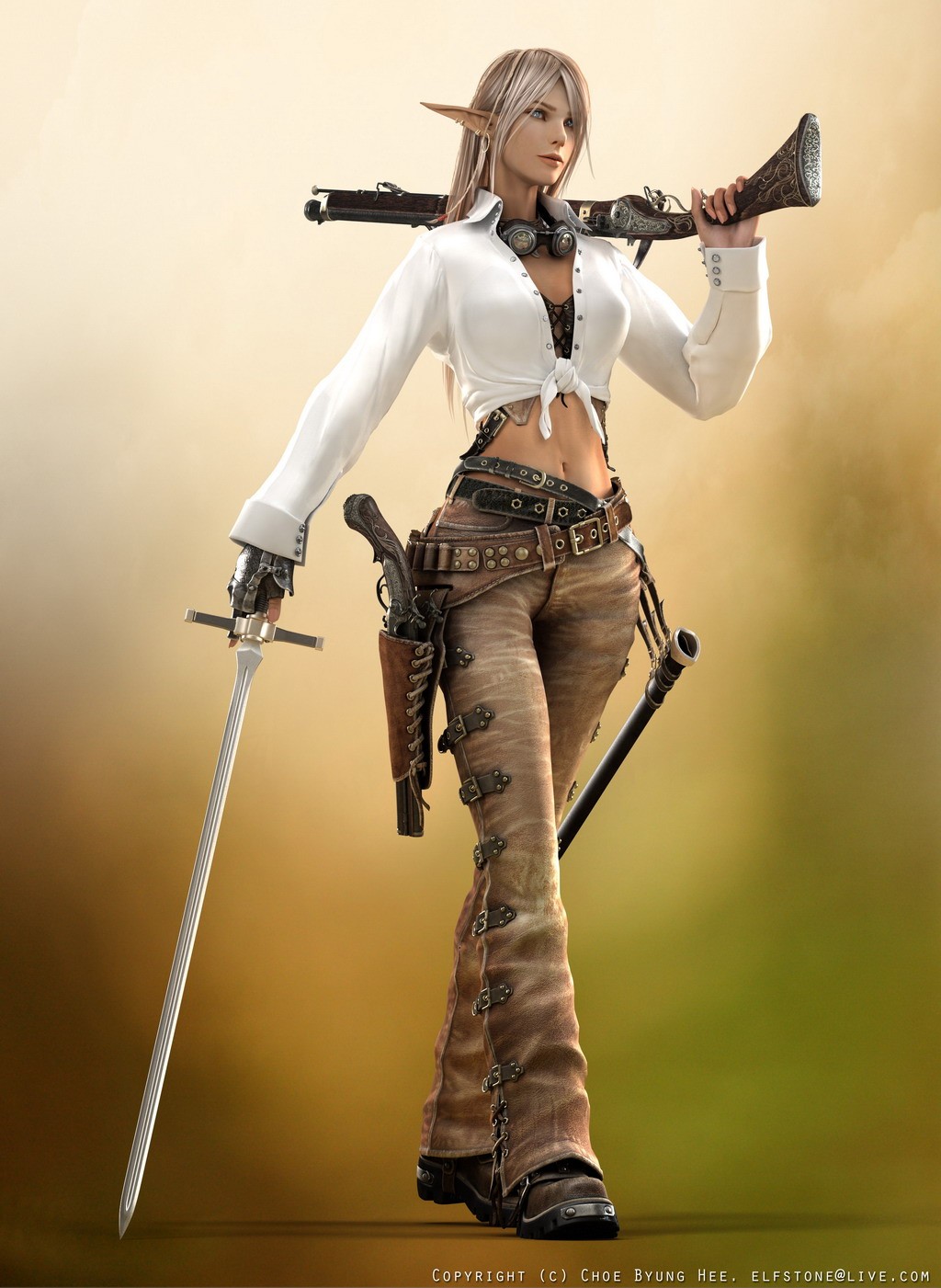 Elf pirate with sword and rifle HD Wallpaper