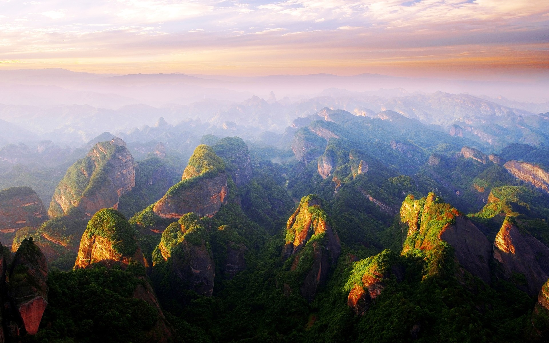 Danxia landform mountains in China at sunset HD Wallpaper