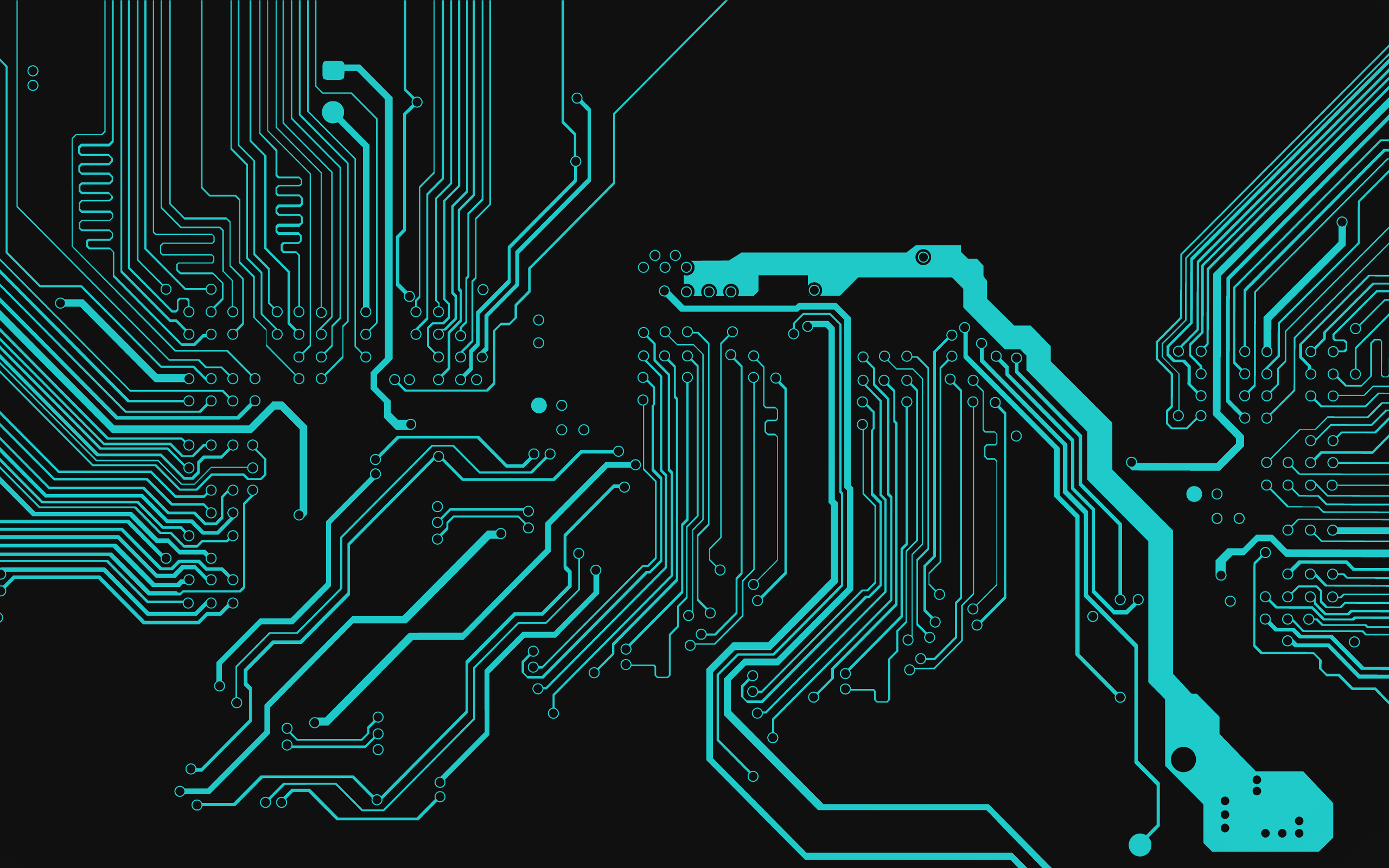 Cyan circuit board traces on a black background HD Wallpaper