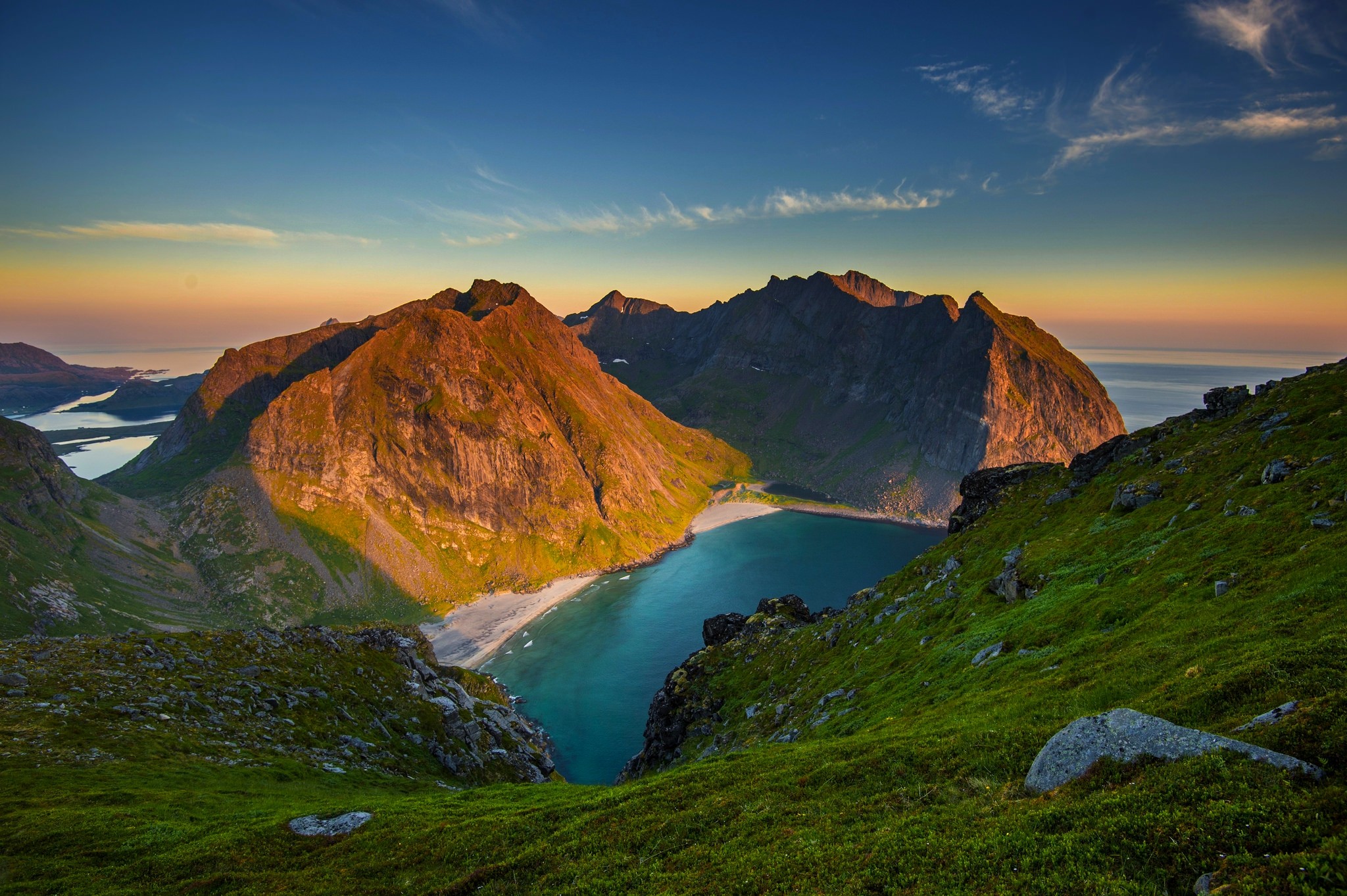 Norway mountains and beach at sunset HD Wallpaper