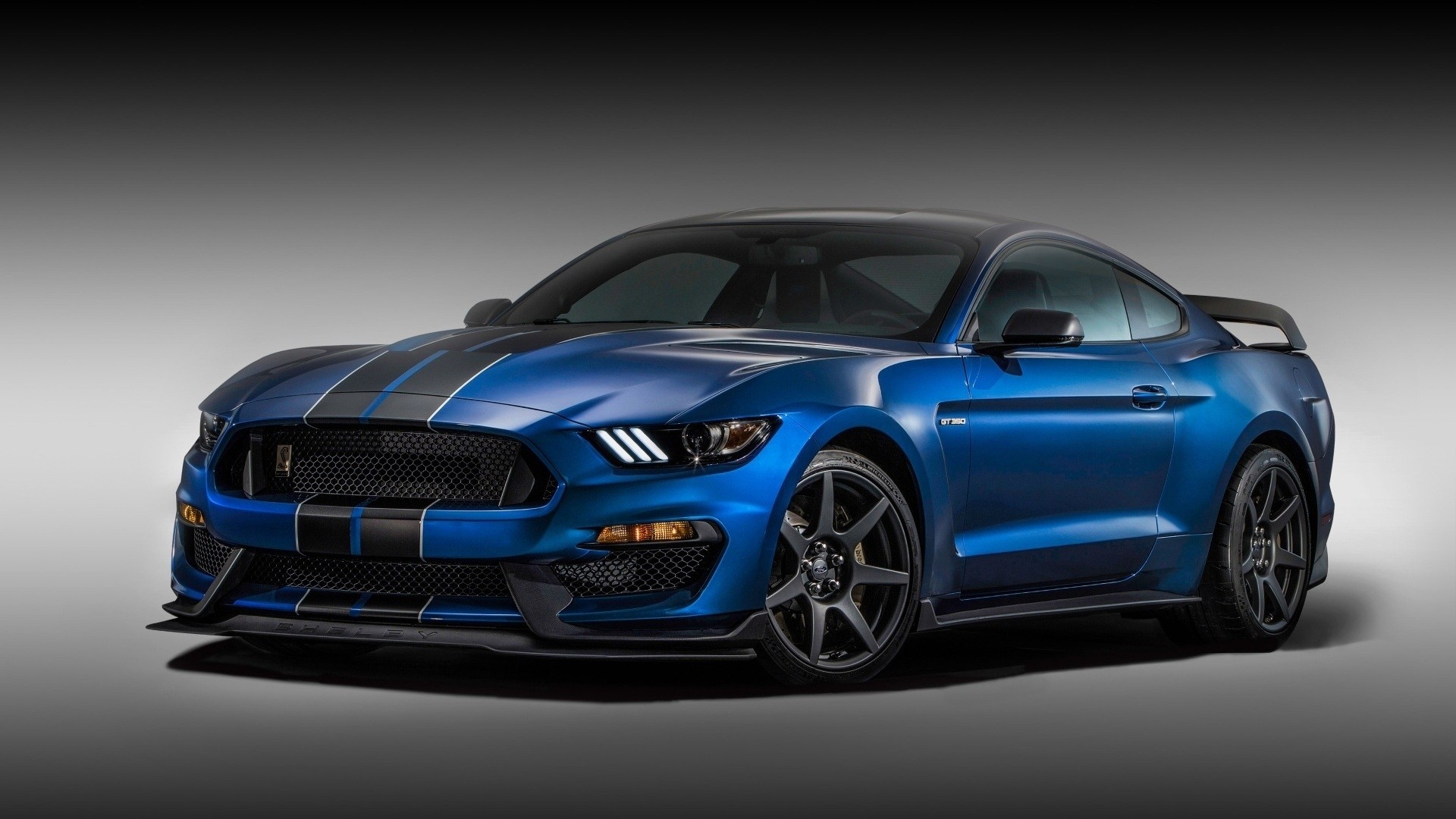 Blue Ford Mustang Shelby GT350 with Black Stripes HD Wallpaper