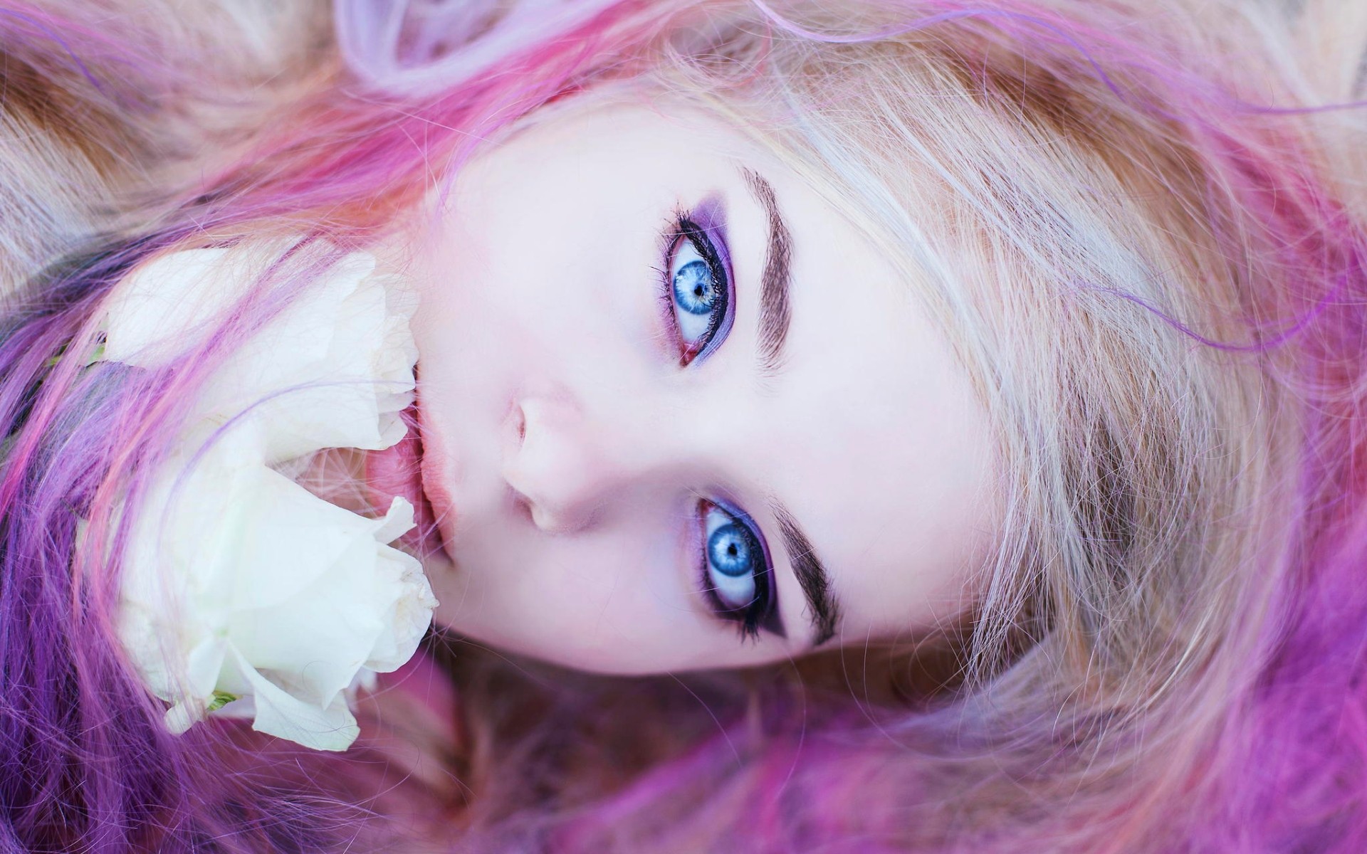 Lejla Dolores with pink hair and blue eyes HD Wallpaper