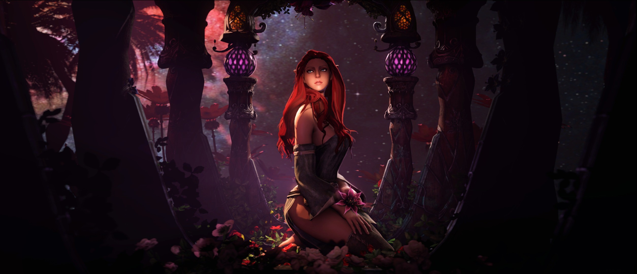 Fantasy art of a woman with red hair HD Wallpaper