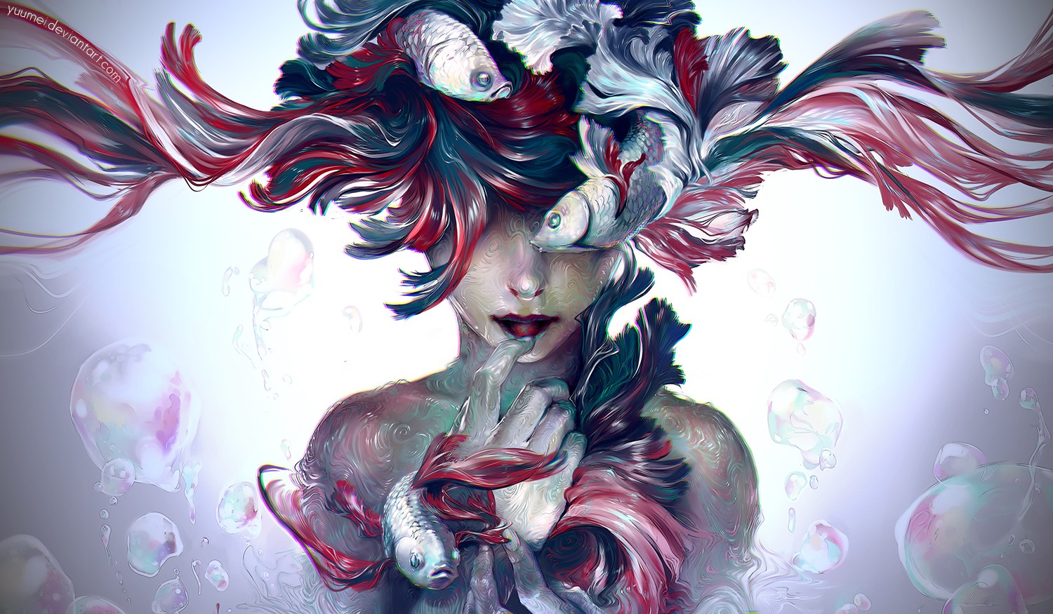 Artwork of Fisheye Placebo with Betta fish HD Wallpaper