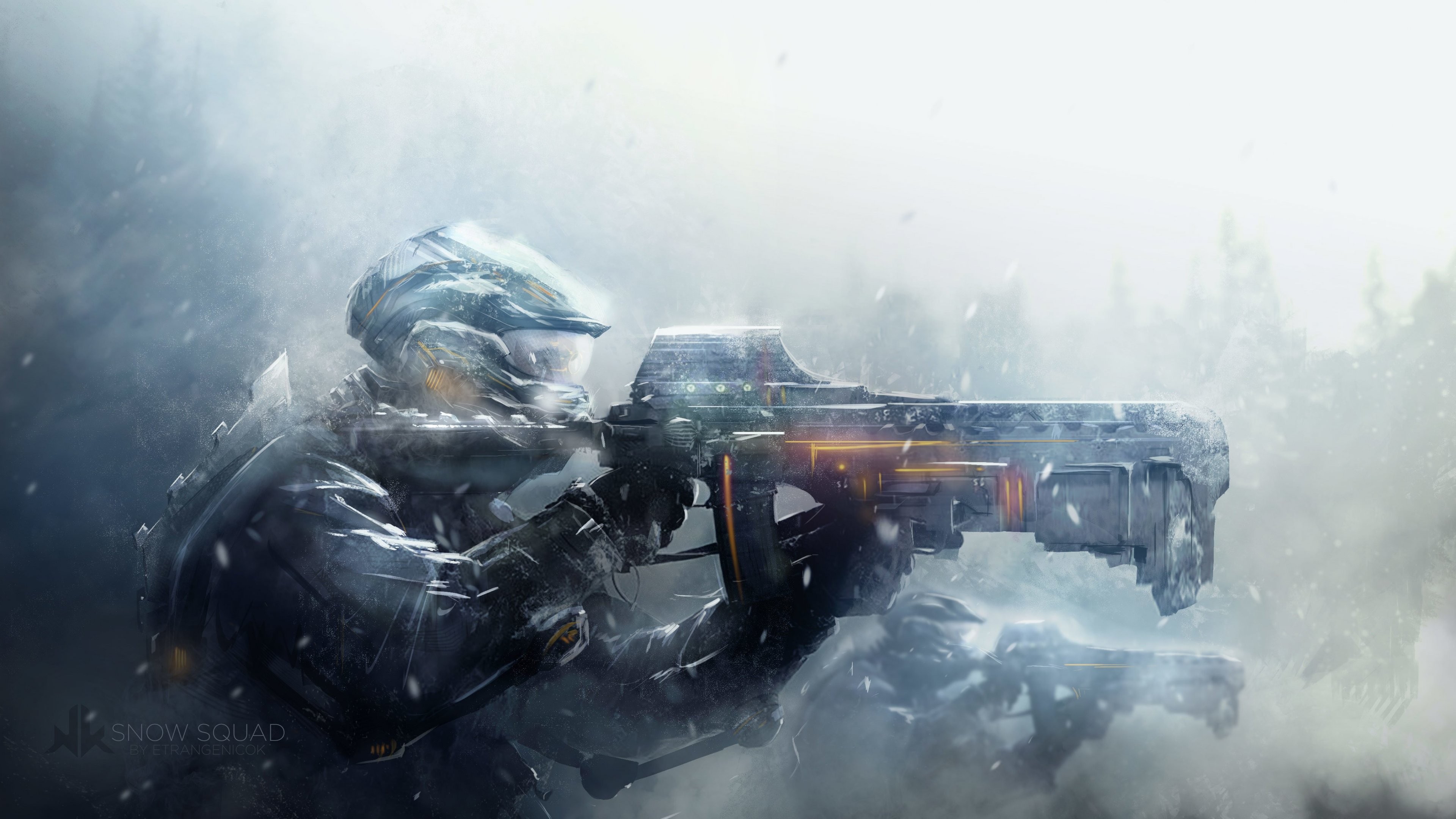 Snow Squad soldiers in a snowy environment HD Wallpaper