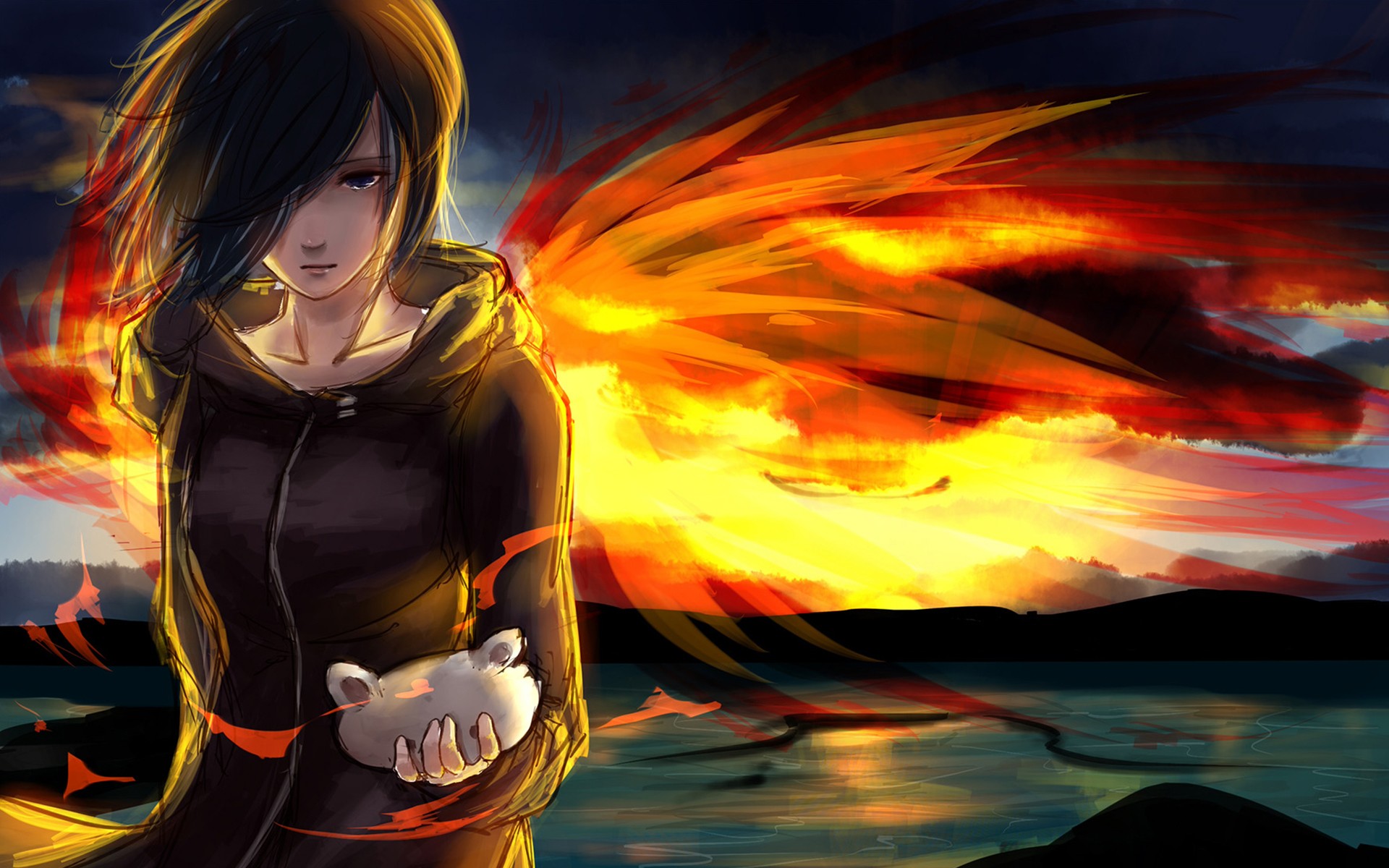 Kirishima Touka with Fiery Wings HD Wallpaper