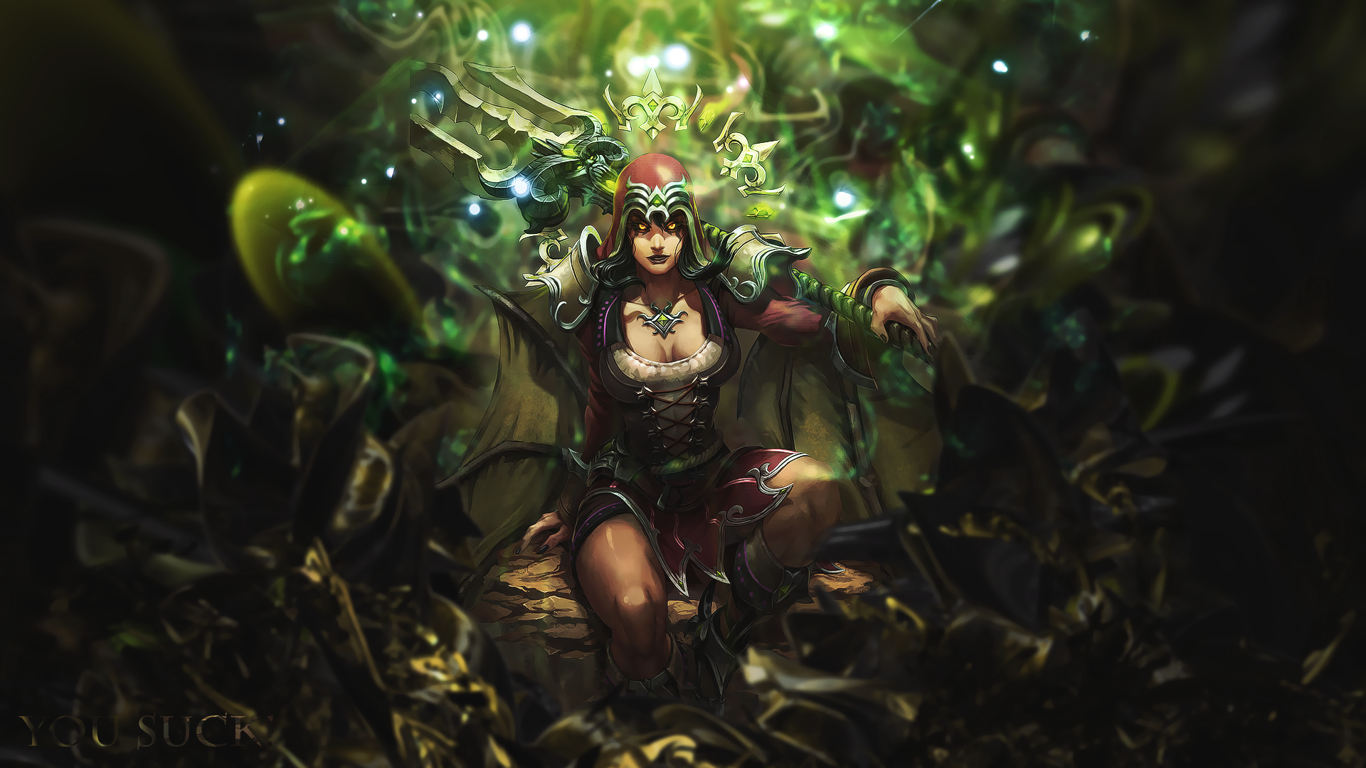 Isis from Smite with green magical effects HD Wallpaper