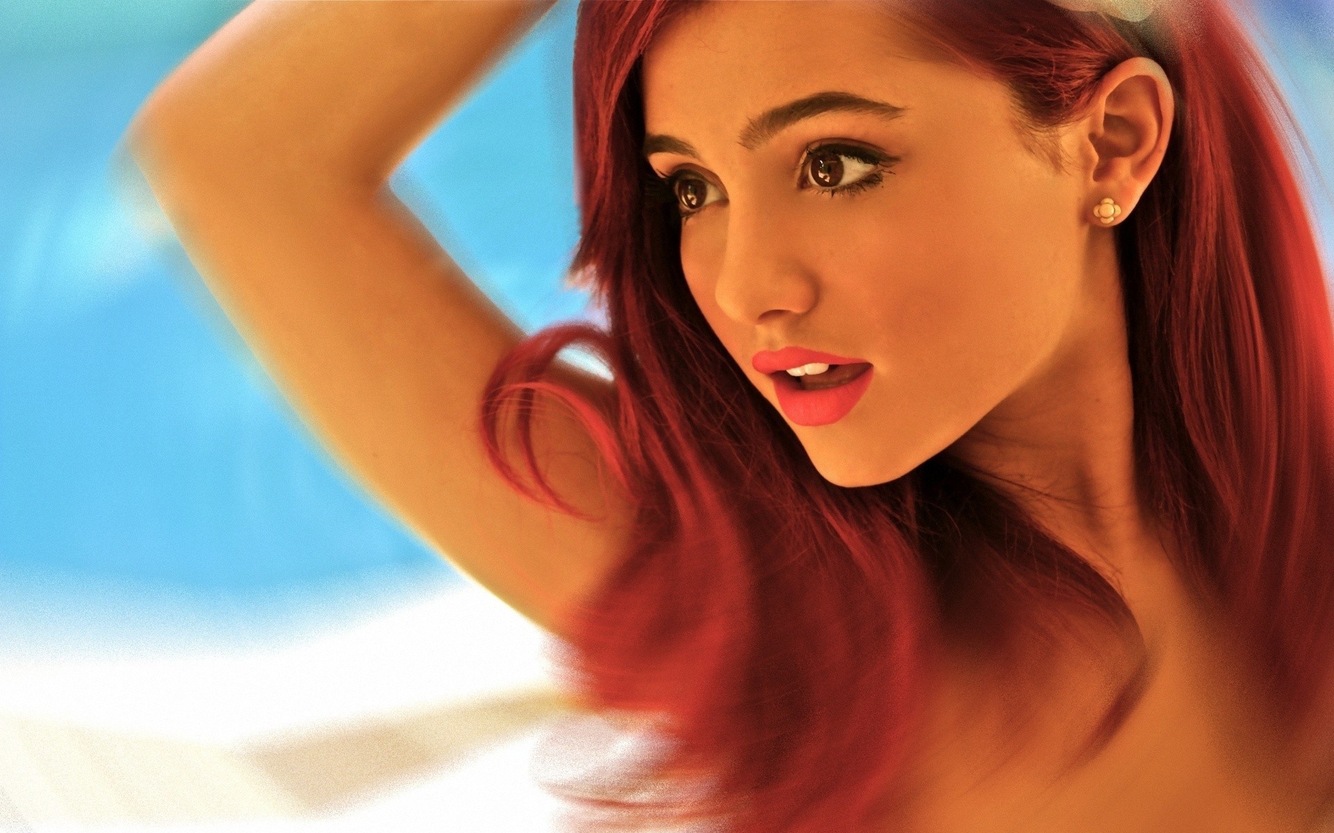 Ariana Grande with red hair HD Wallpaper