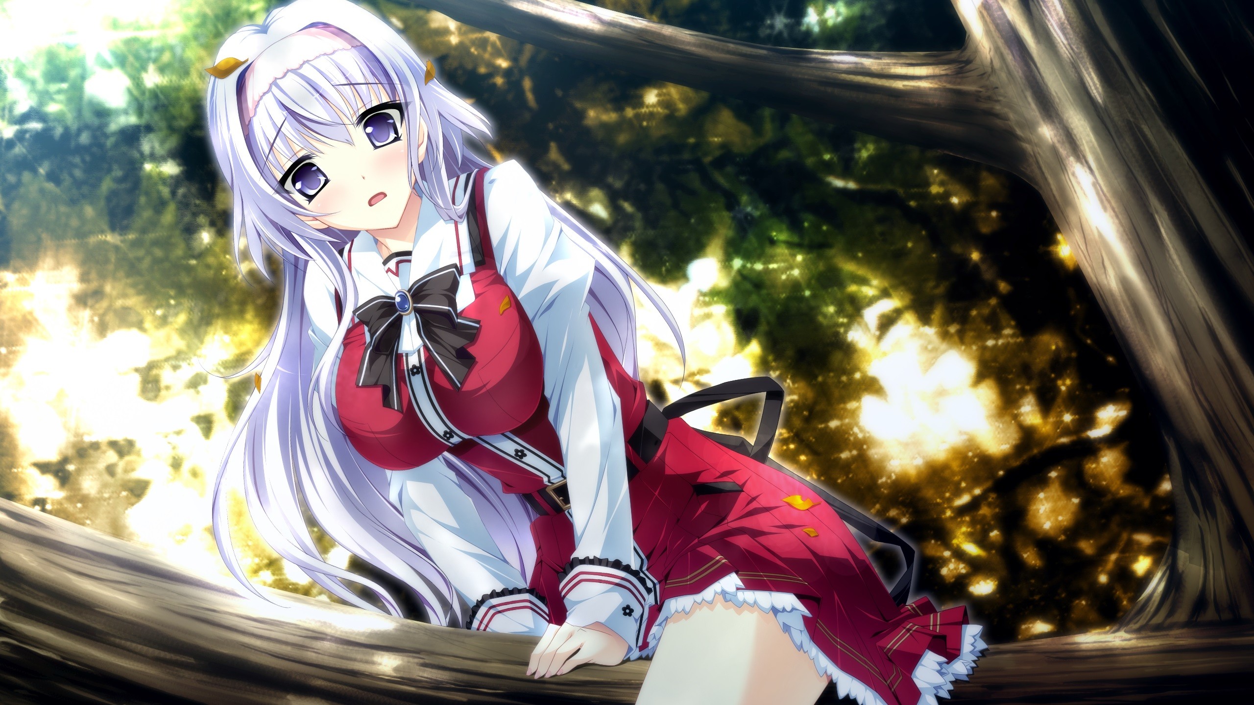 Anime girl with long purple hair in a forest HD Wallpaper