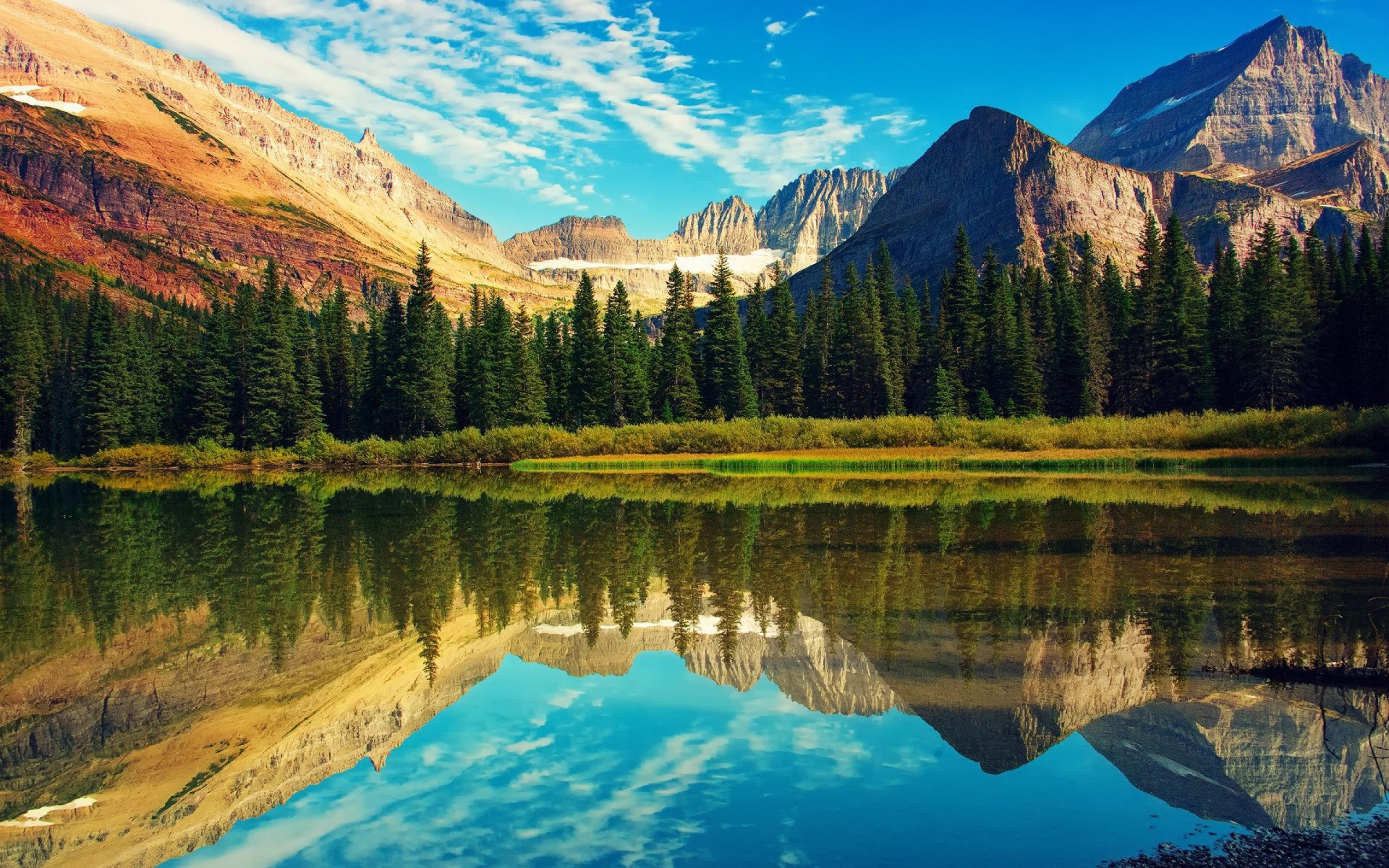 lake, landscape, nature, trees, reflection HD Wallpaper