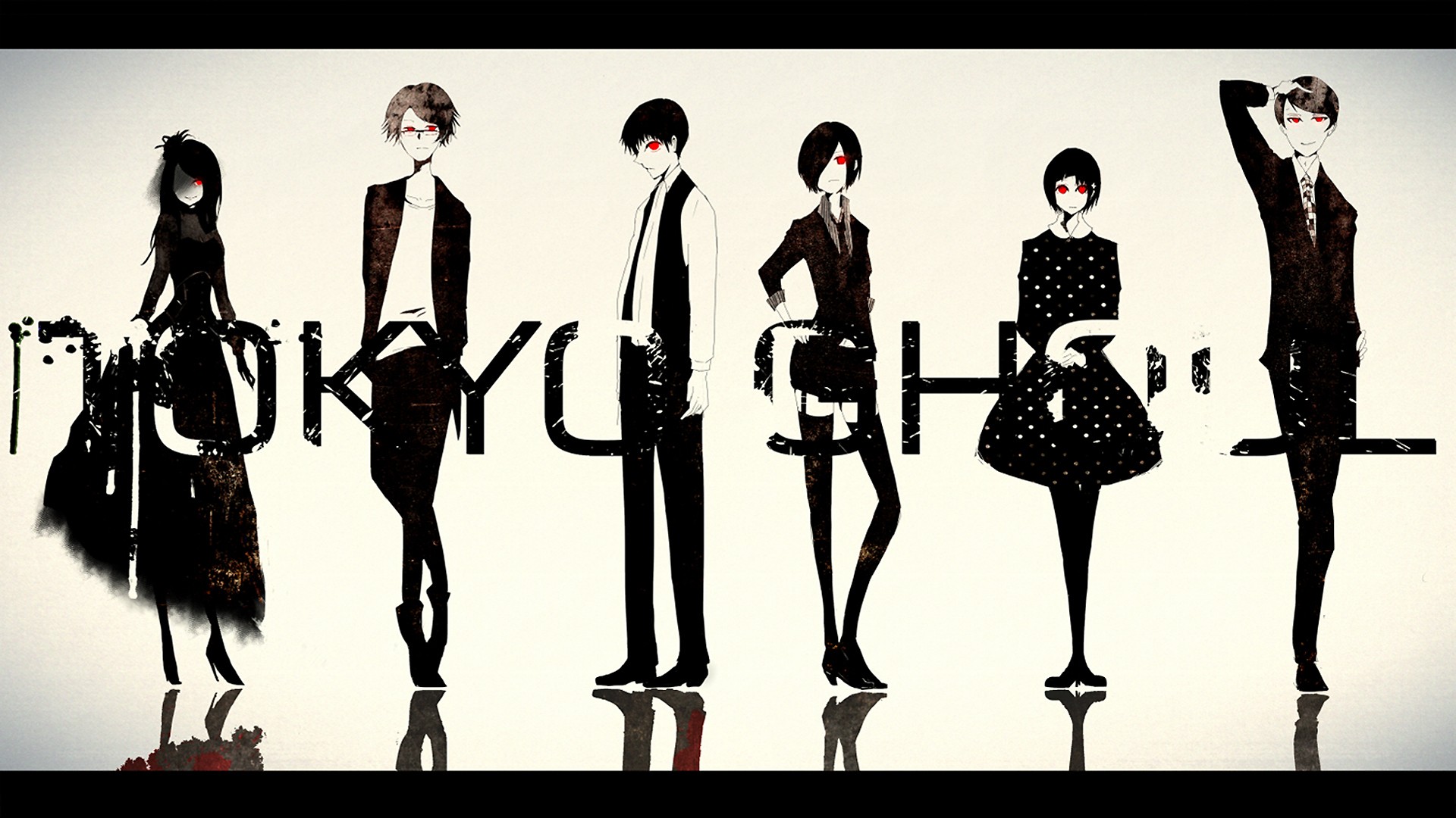 Tokyo Ghoul characters standing with text HD Wallpaper