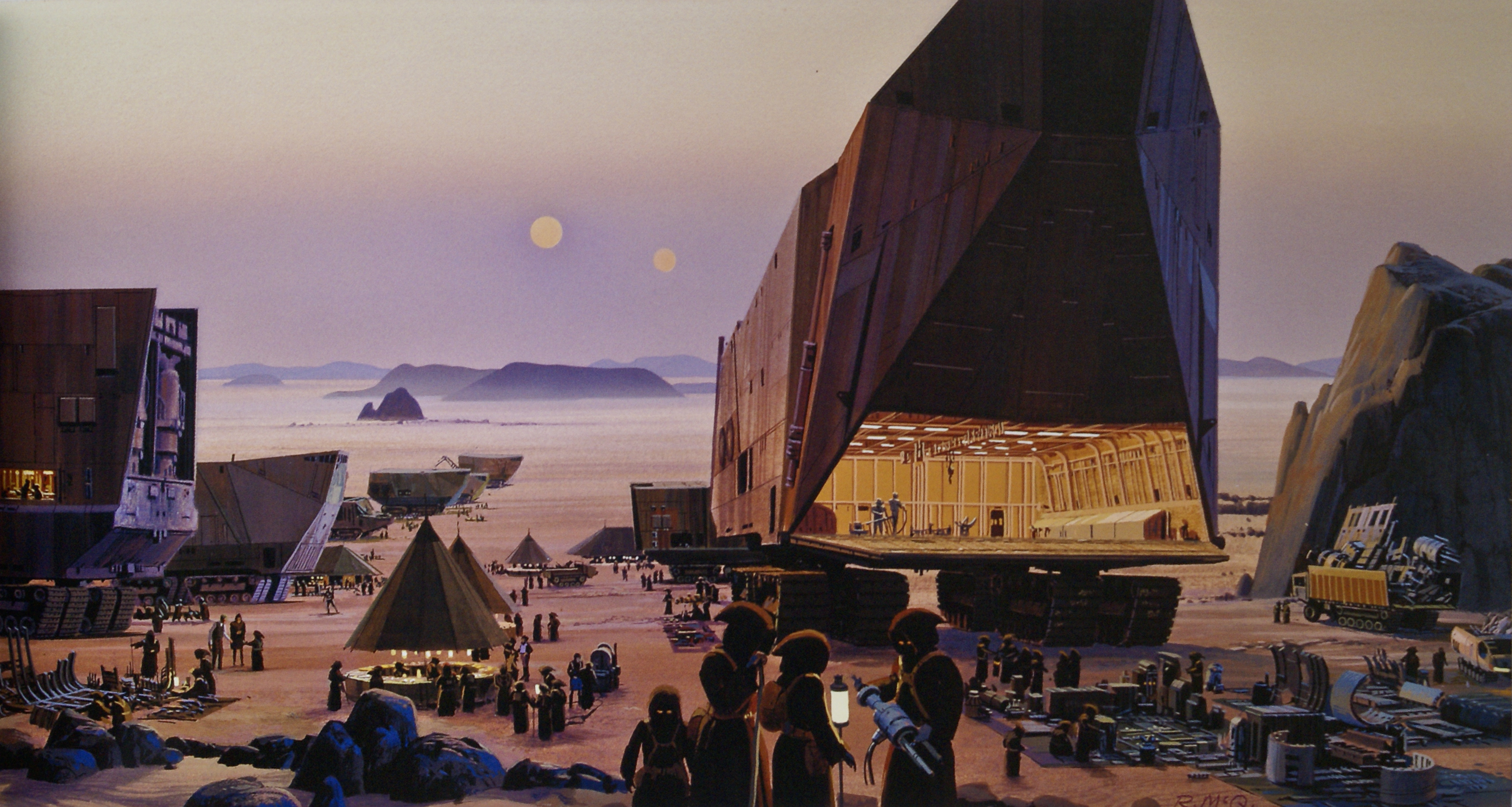 Star Wars Sandcrawler scene with Jawas HD Wallpaper