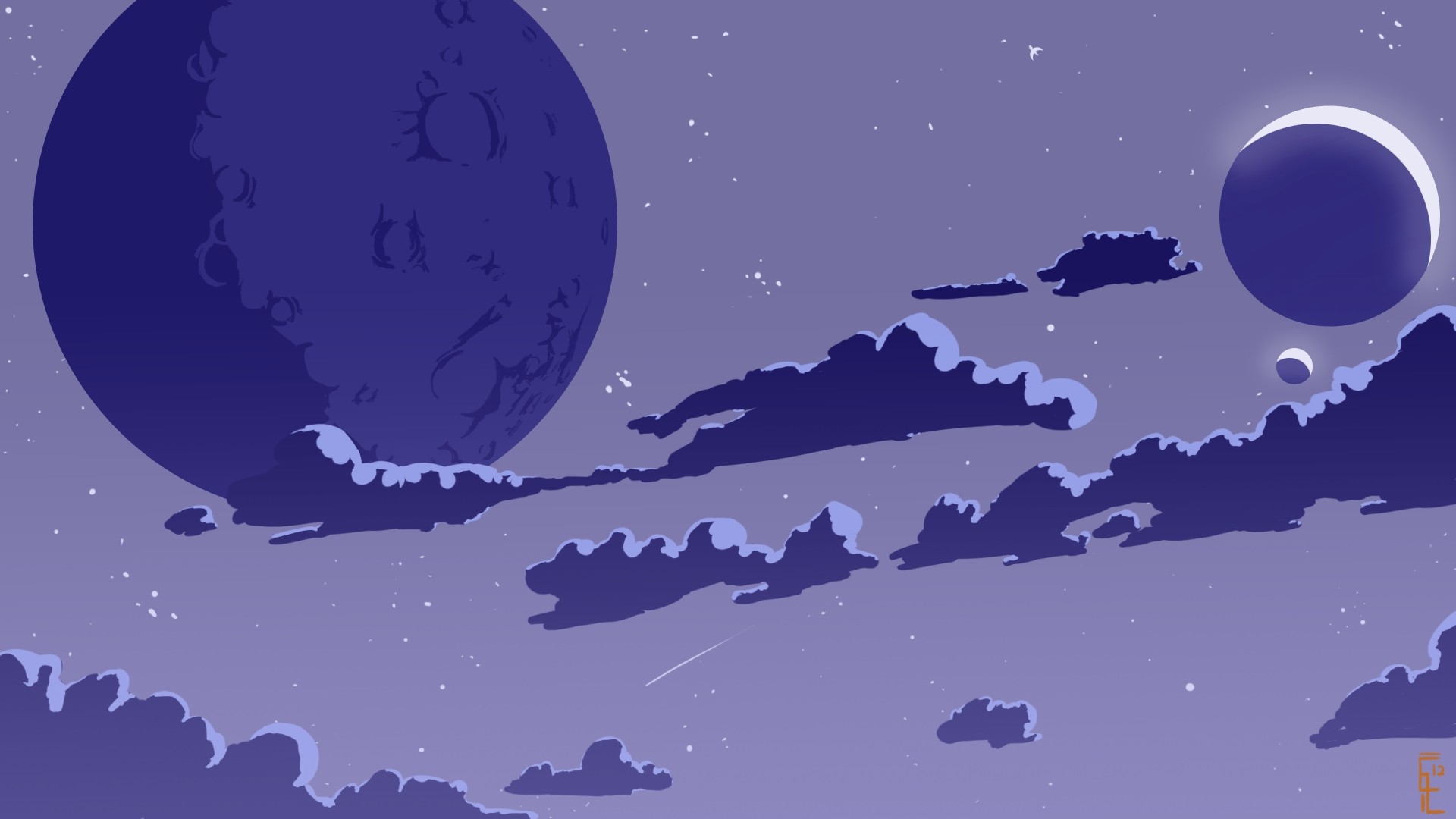 Night sky with large moon and clouds HD Wallpaper
