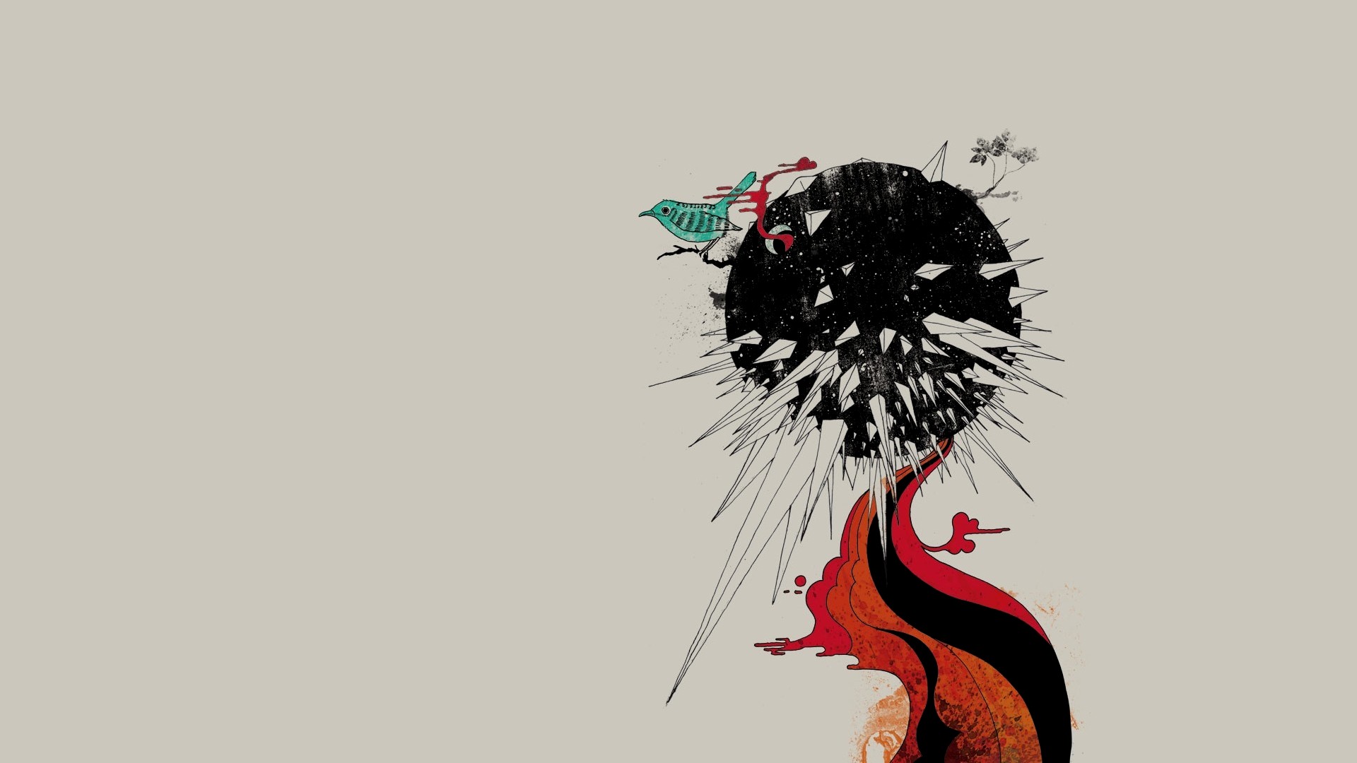 Minimalist abstract art with bird and exploding sphere HD Wallpaper