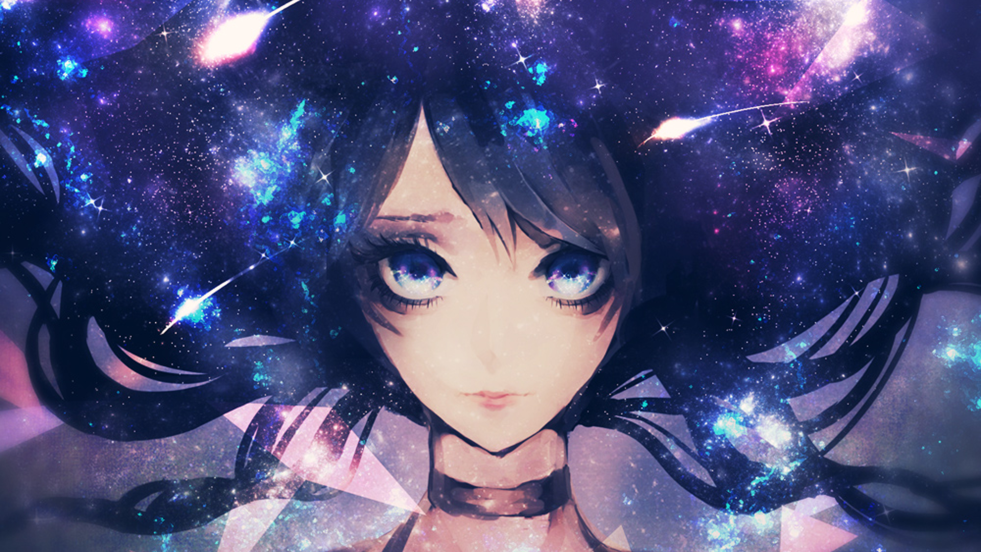 Anime girl with galaxy hair HD Wallpaper
