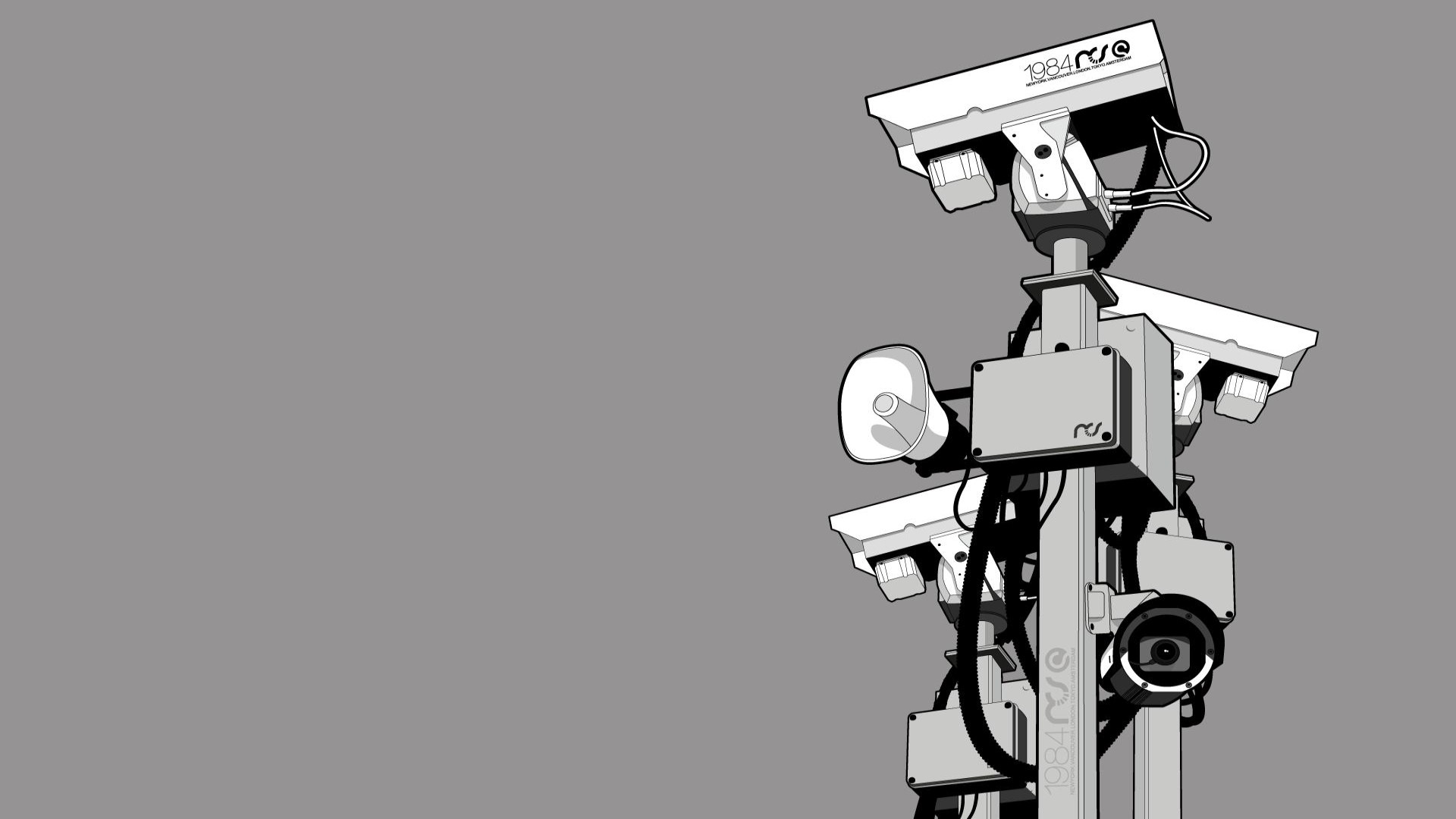 1984 Dystopian Surveillance Cameras on Pole HD Wallpaper