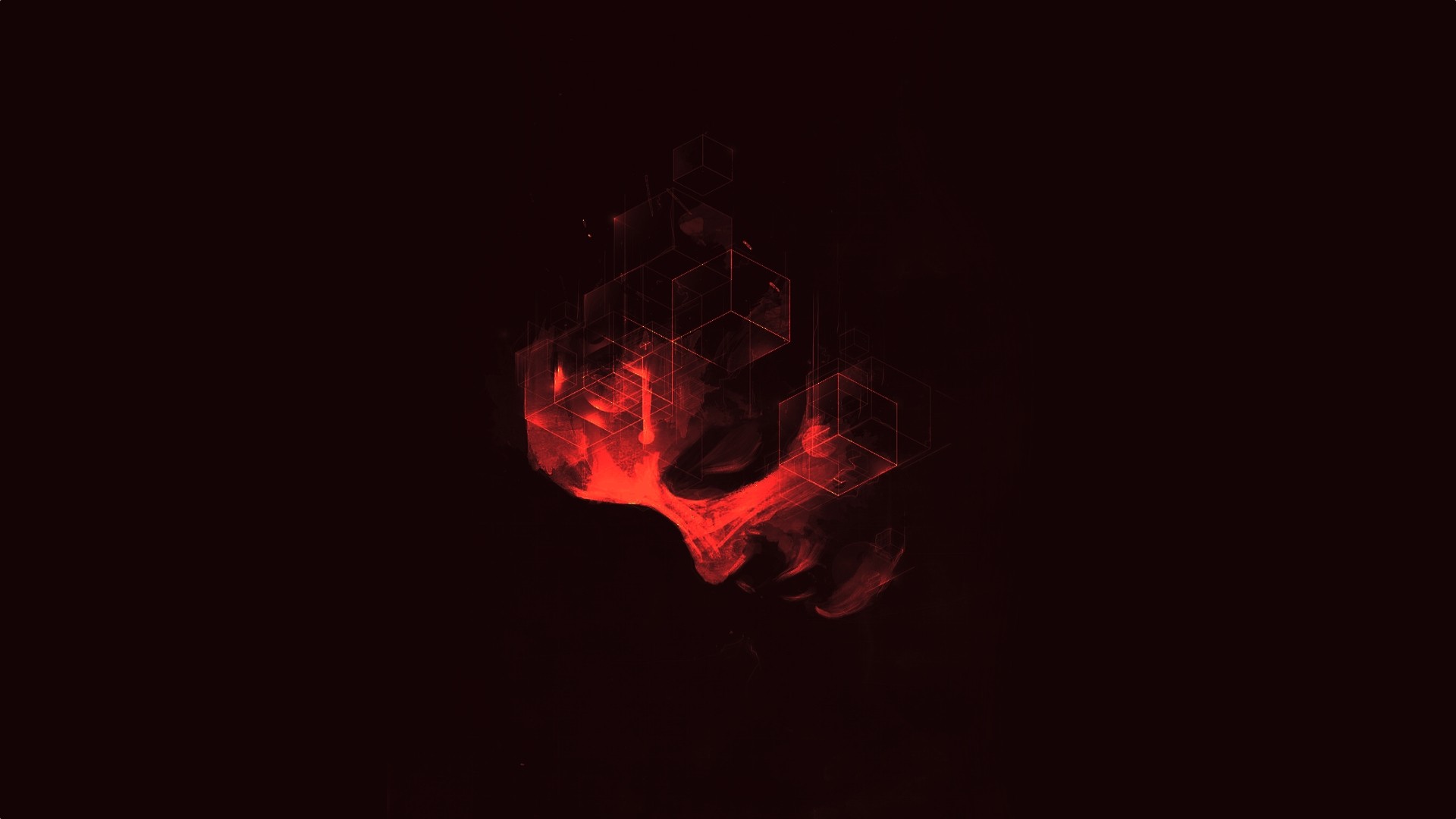 Abstract red cubes and smoke on black background HD Wallpaper