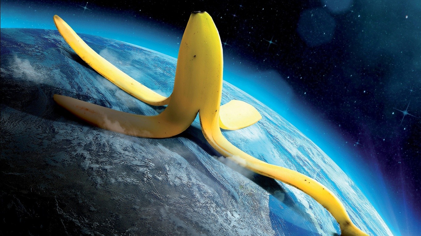 Banana peel on Earth in space HD Wallpaper