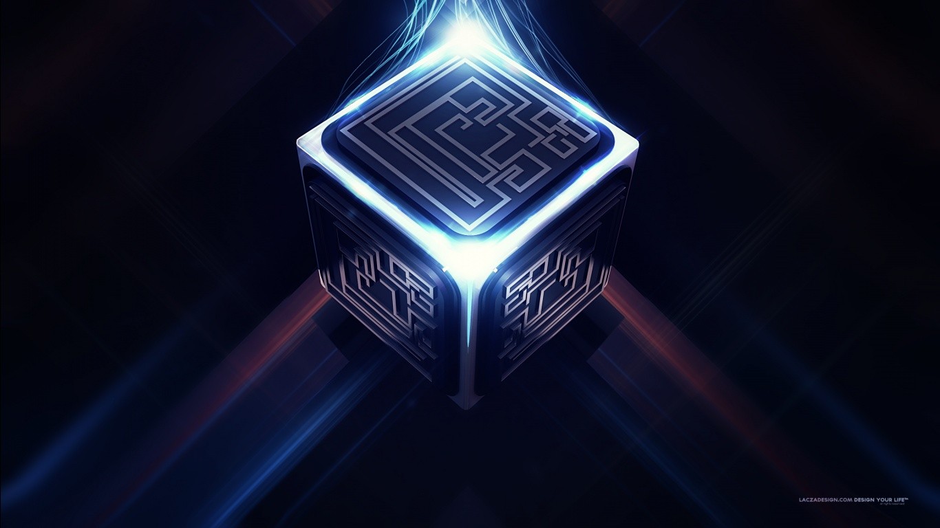 Glowing Futuristic Cube with Circuit Patterns HD Wallpaper