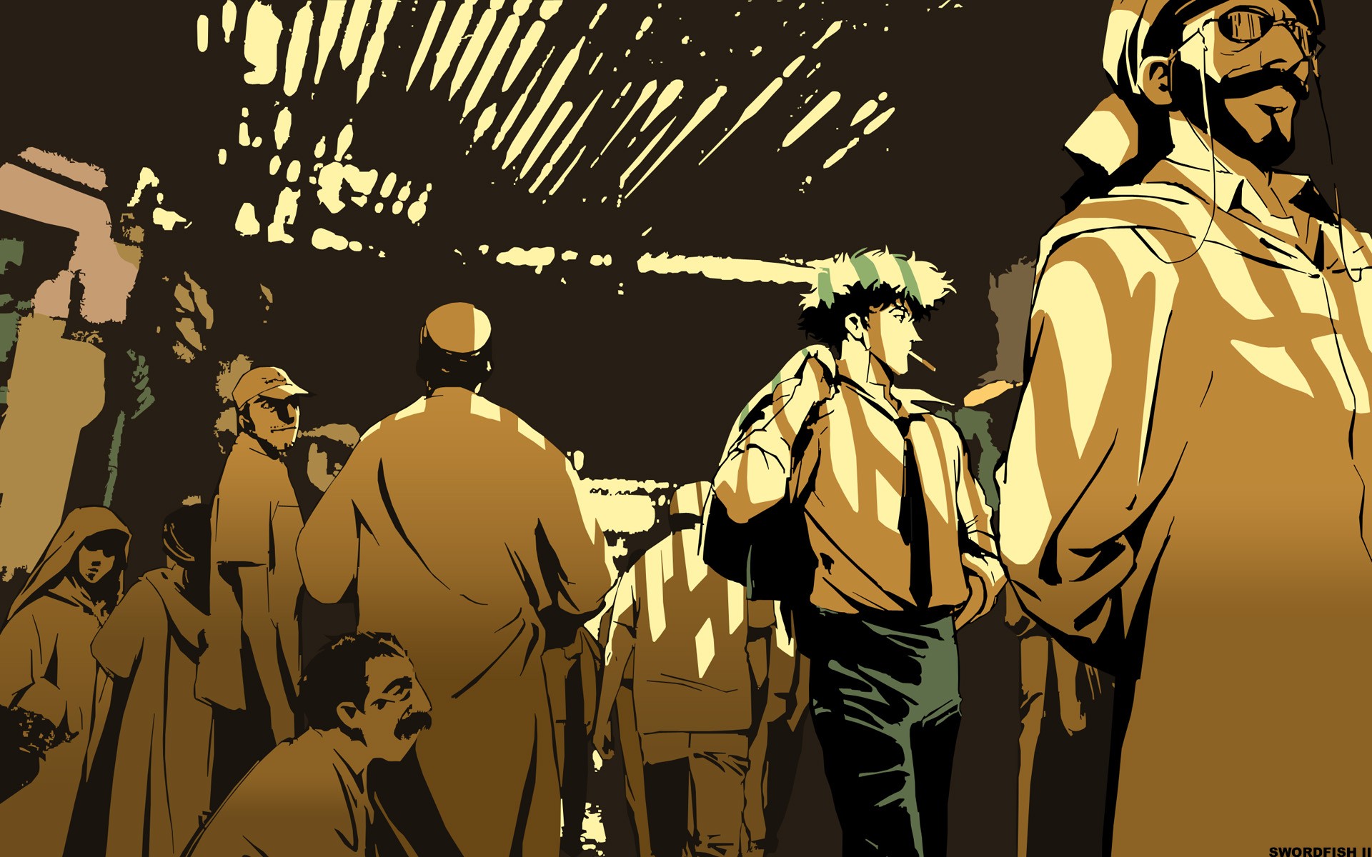Cowboy Bebop characters in a crowded street HD Wallpaper