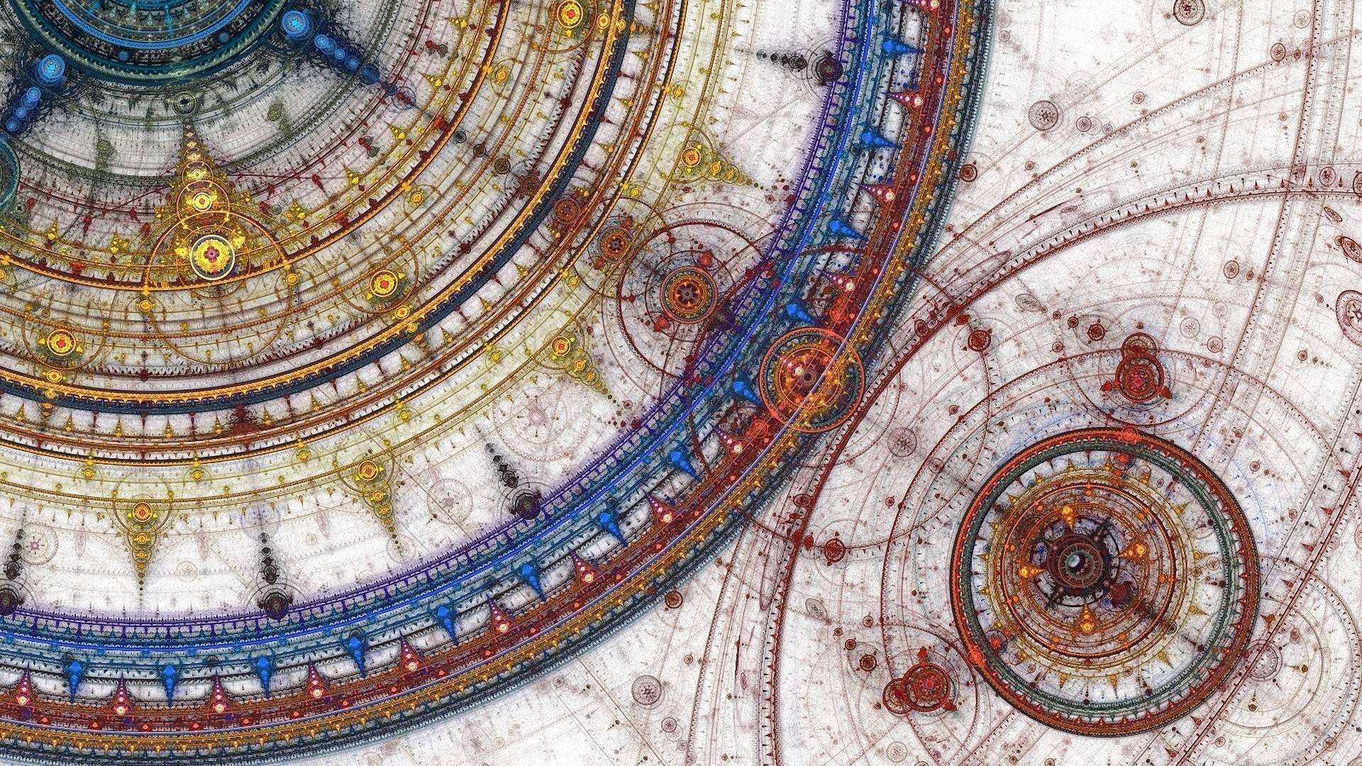 Intricate fractal clockwork mechanism with gears and circles HD Wallpaper