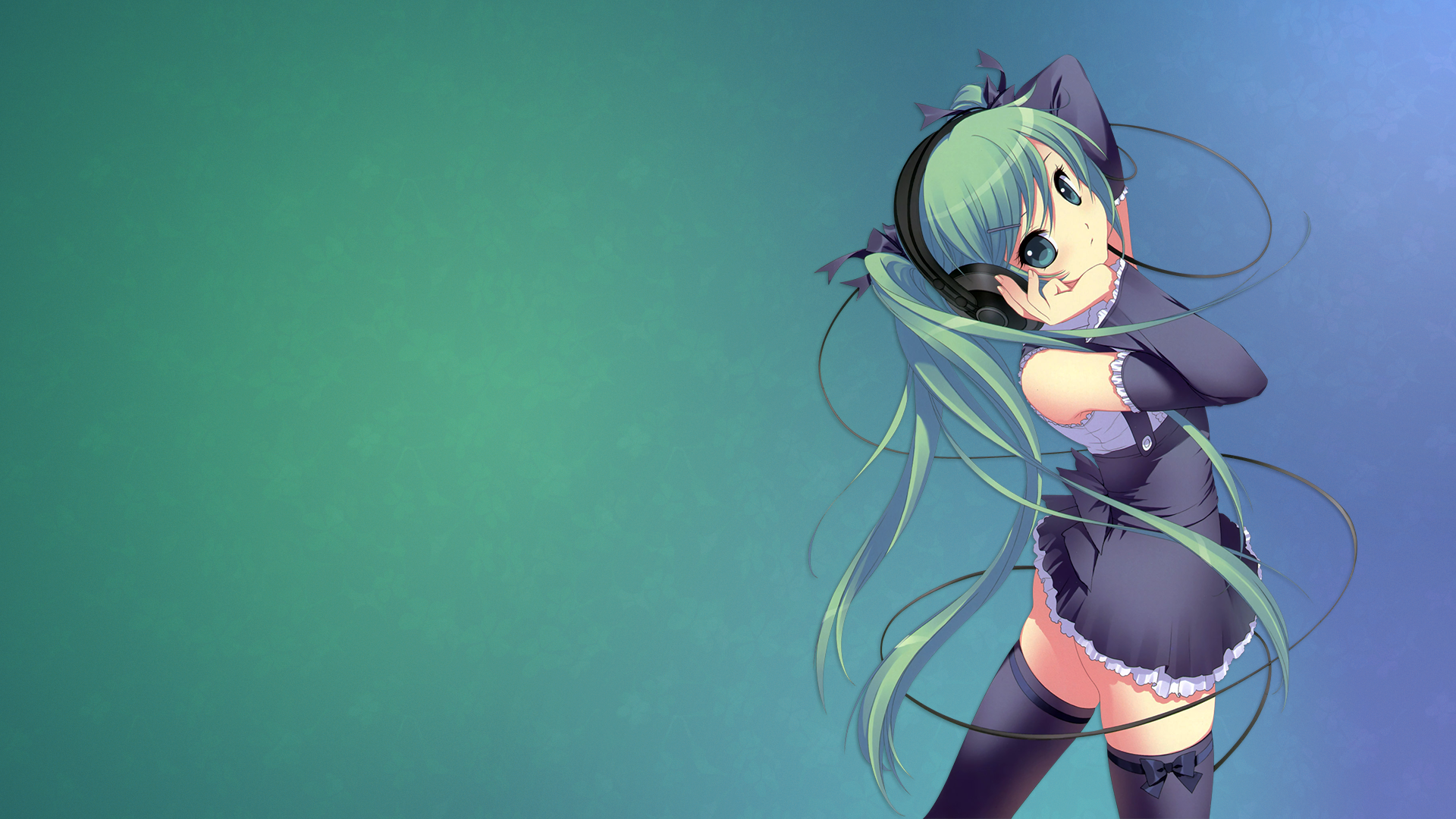 Hatsune Miku with headphones on a gradient background HD Wallpaper