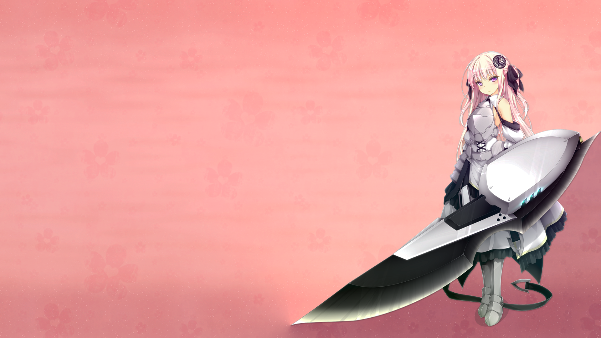 Anime girl with large sword and pink background HD Wallpaper