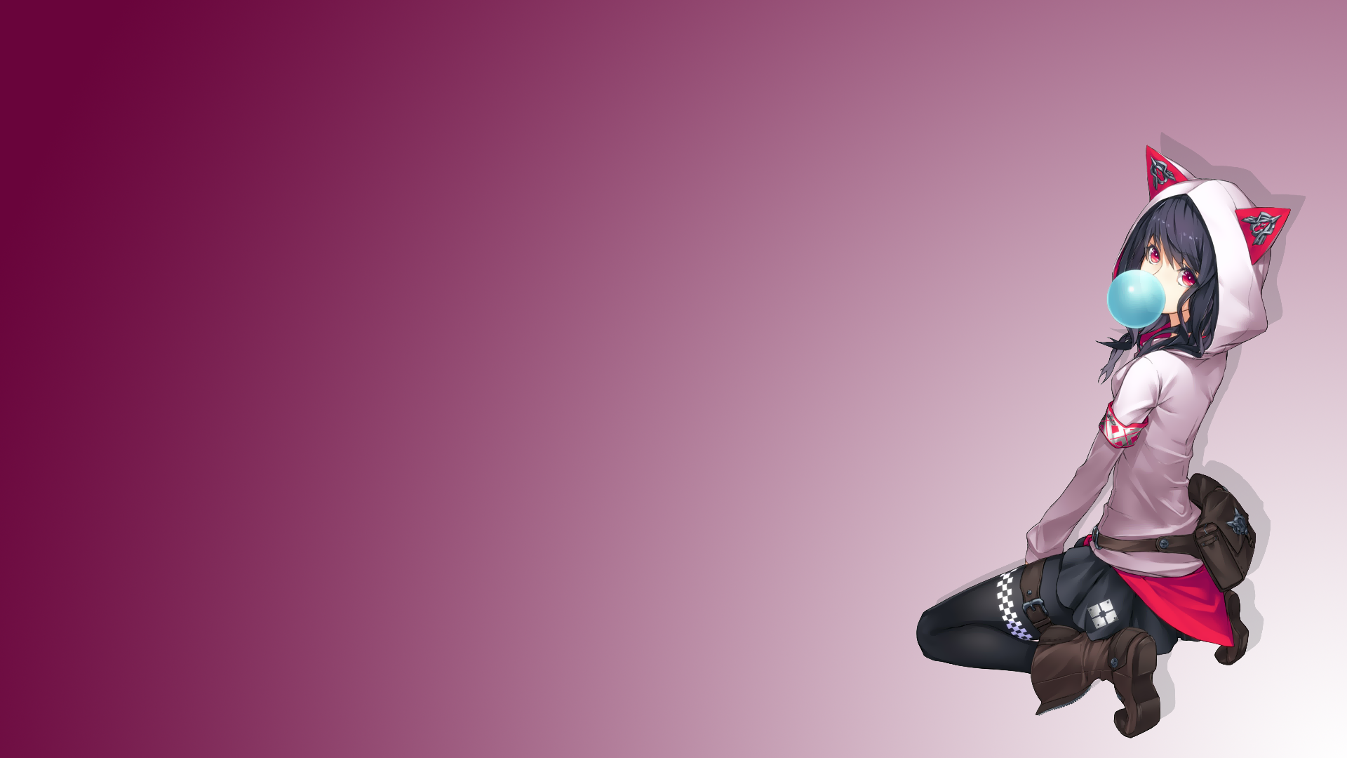 Anime girl with cat ears blowing bubble gum HD Wallpaper