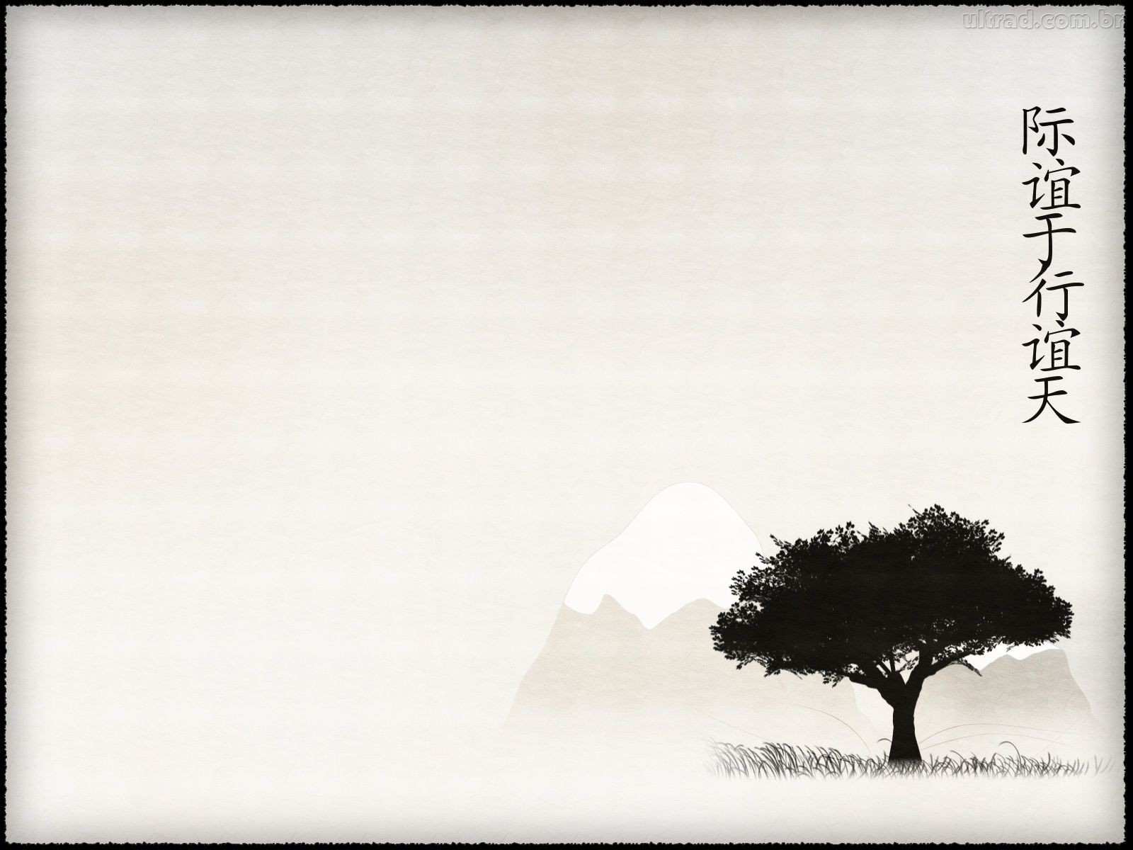 Chinese calligraphy and a solitary tree HD Wallpaper