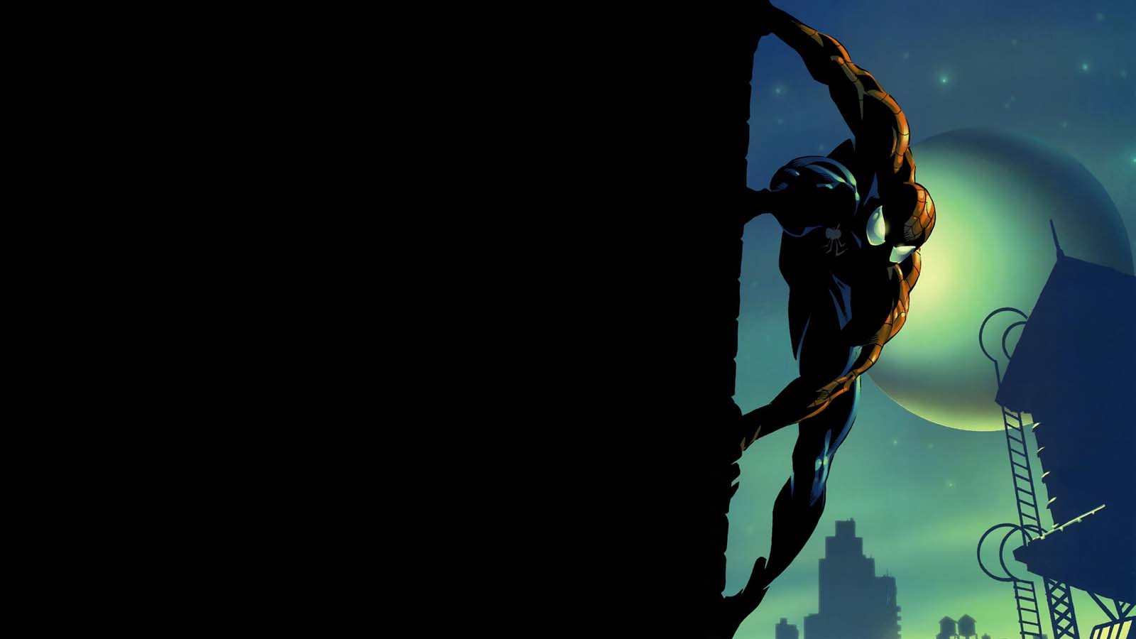 Spider-Man climbing a wall at night HD Wallpaper