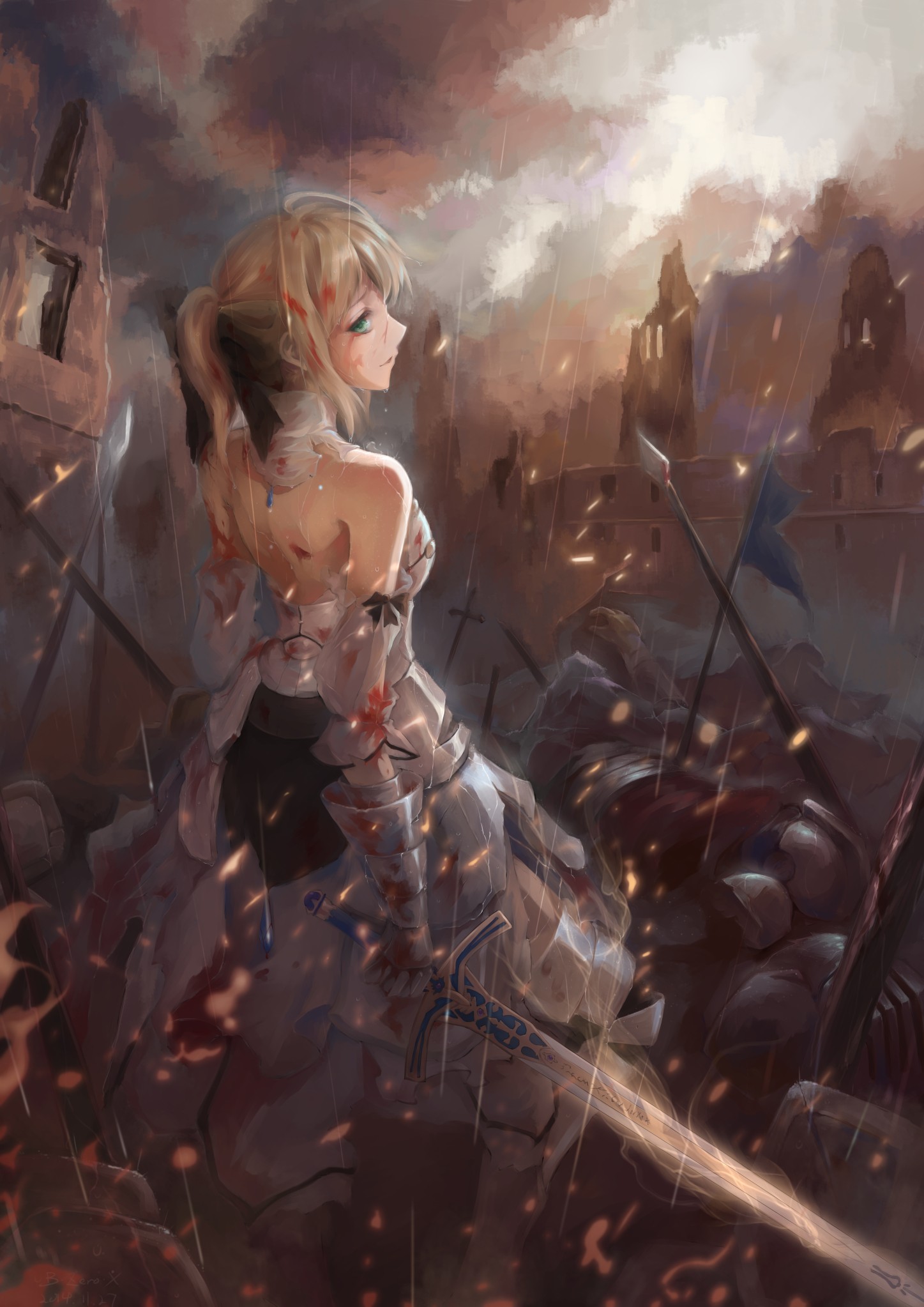Saber Lily in a battlefield HD Wallpaper