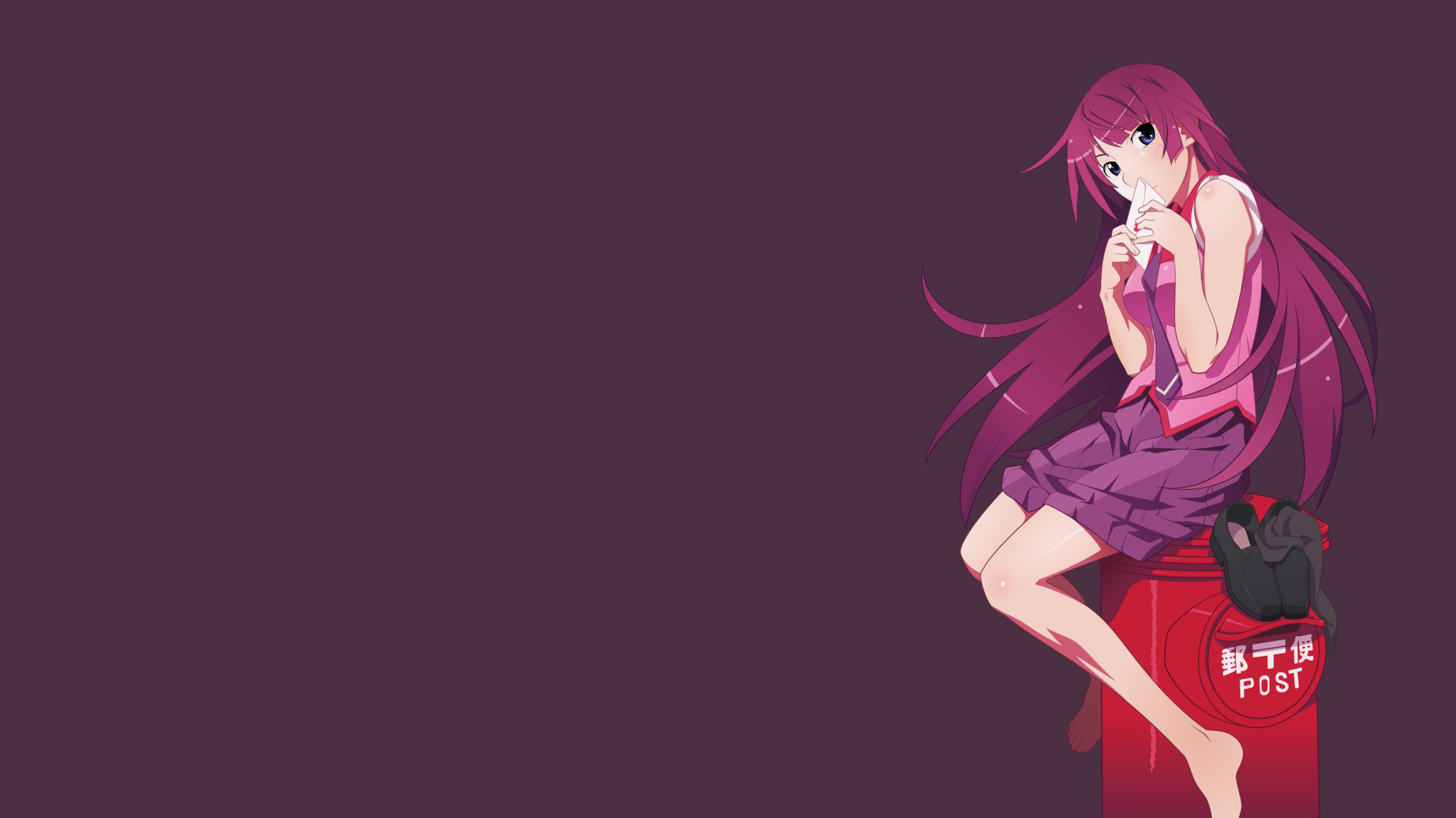 Senjougahara Hitagi from Monogatari Series sitting on a mailbox HD Wallpaper