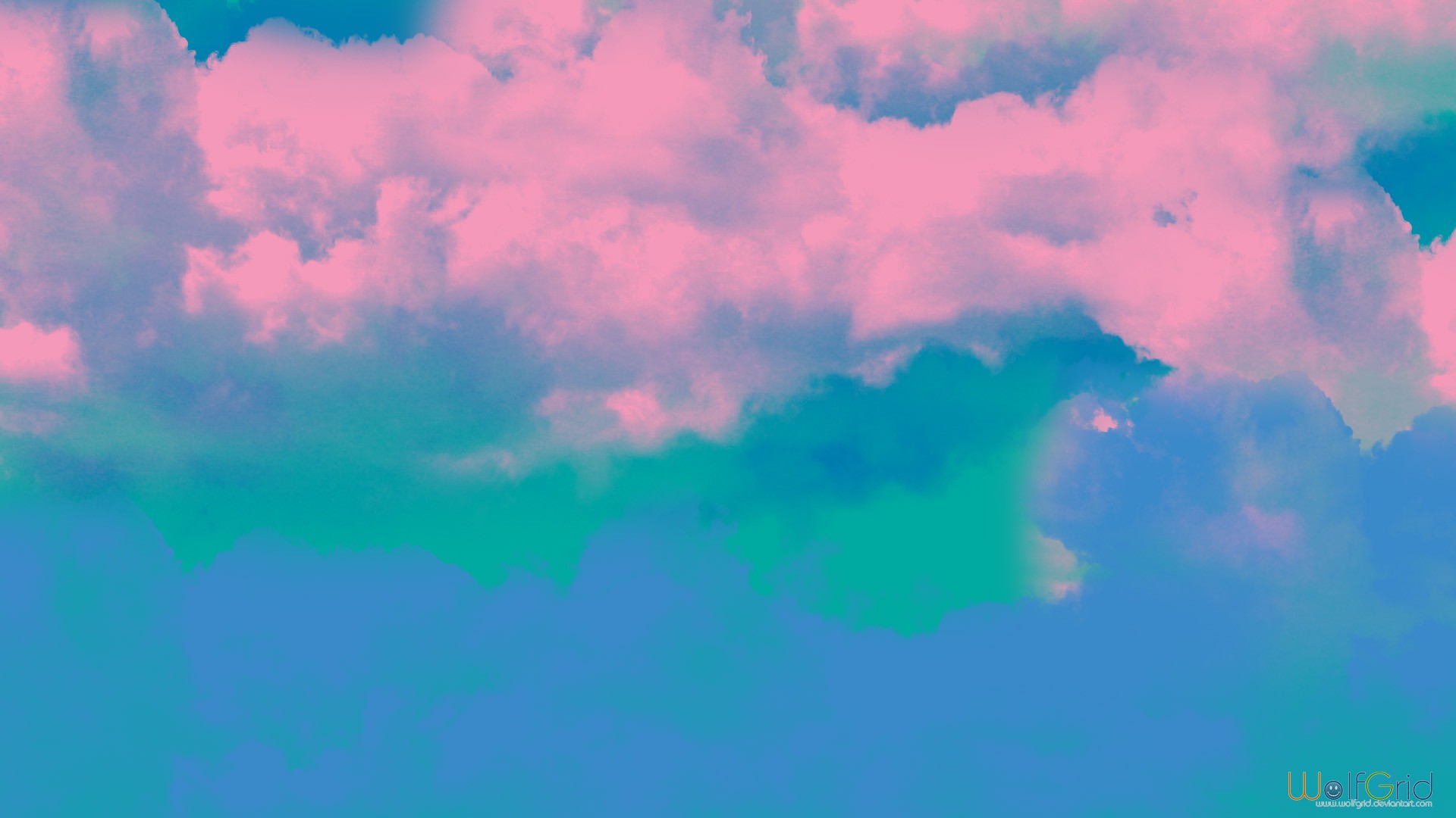 Pink and blue clouds in a minimalist sky HD Wallpaper