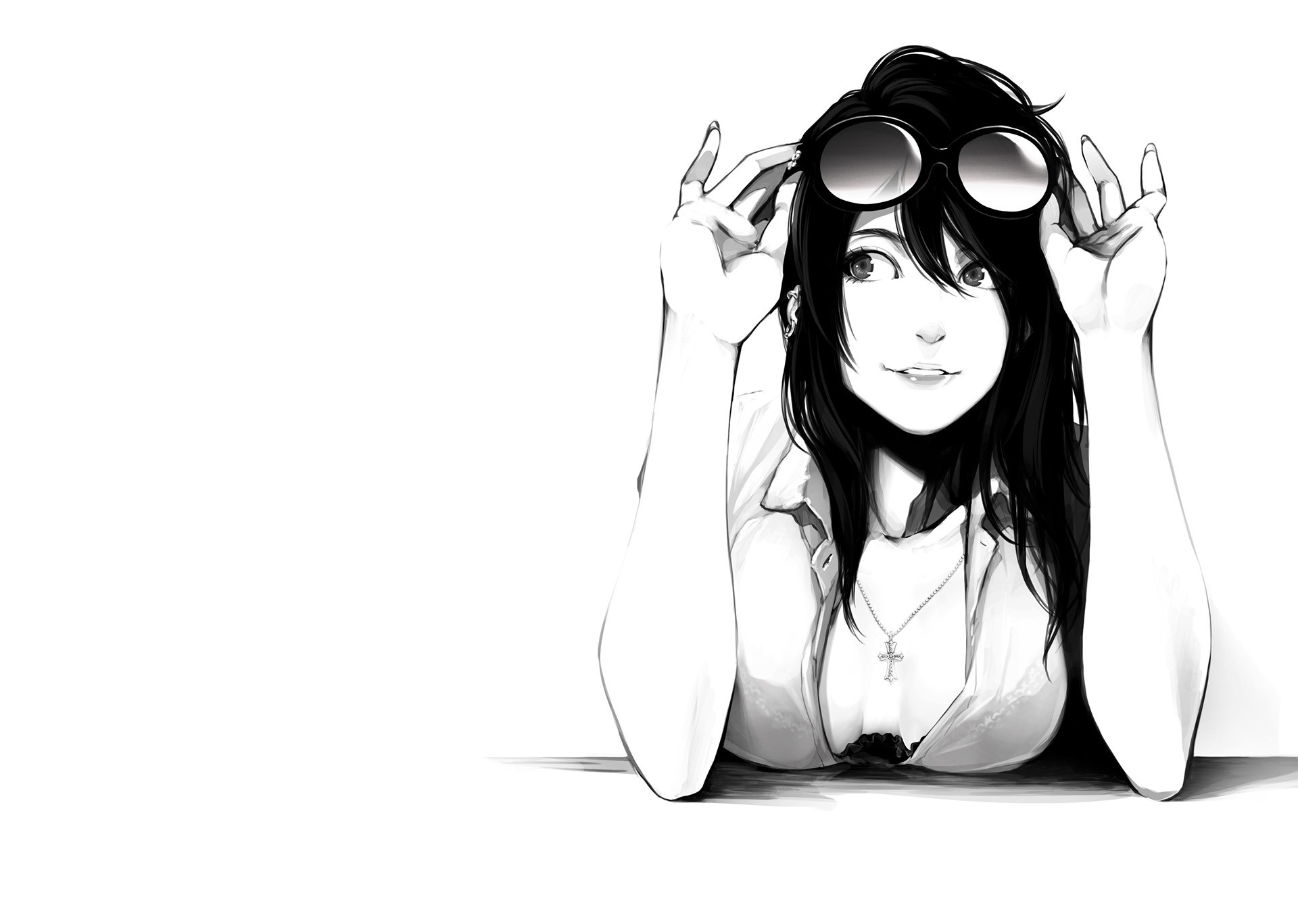 Artwork of a woman with sunglasses HD Wallpaper