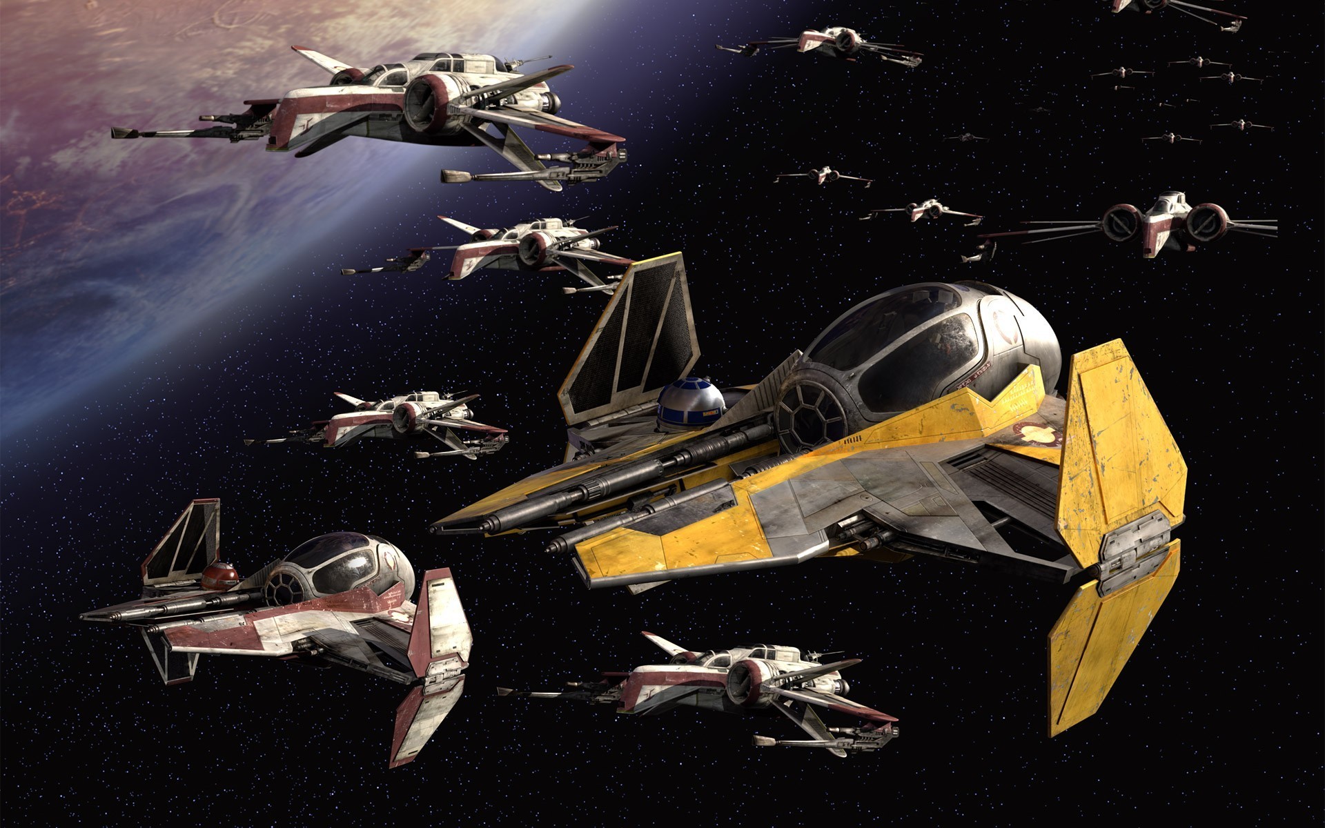 Star Wars starfighters in space battle HD Wallpaper