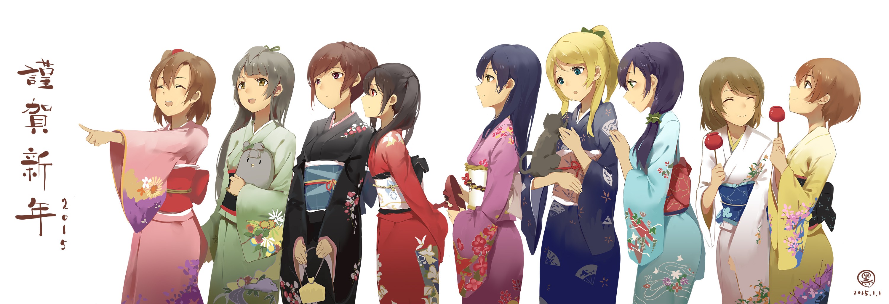 Love Live! girls in kimonos for New Year HD Wallpaper