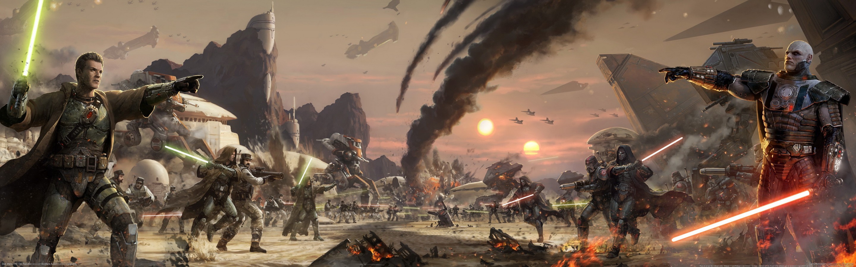Star Wars battle scene with Jedi and Sith HD Wallpaper